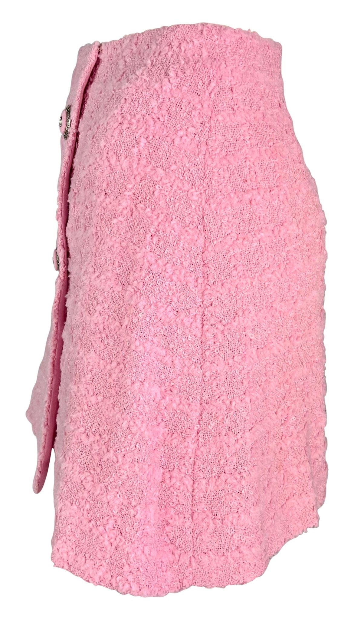 F/W 1994 Gianni Versace Runway Ad Pink Tweed Rhinestone Medusa Skirt Suit - RealList