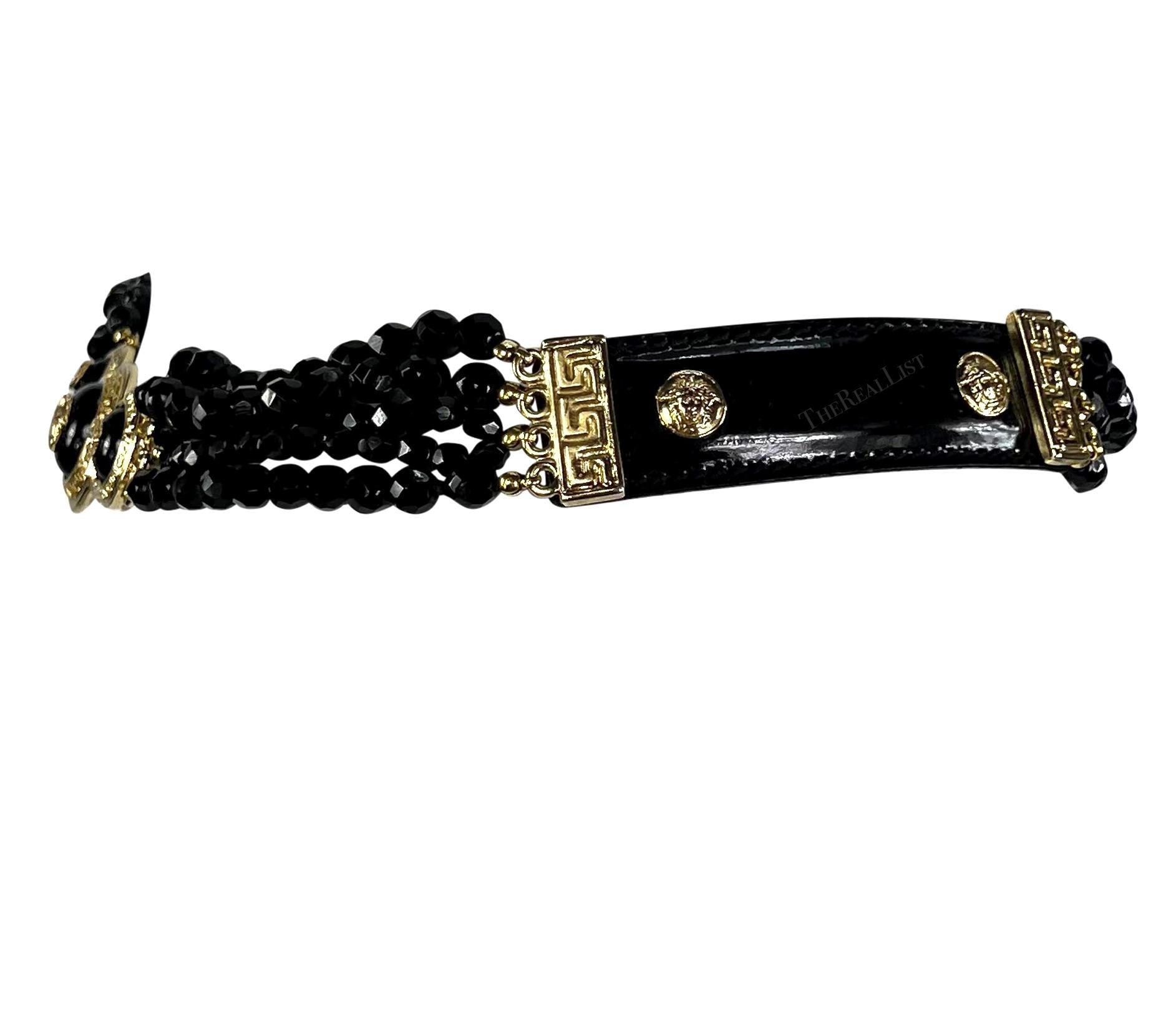 F/W 1994 Gianni Versace Runway Medusa Black Beaded Patent Leather Belt - RealList