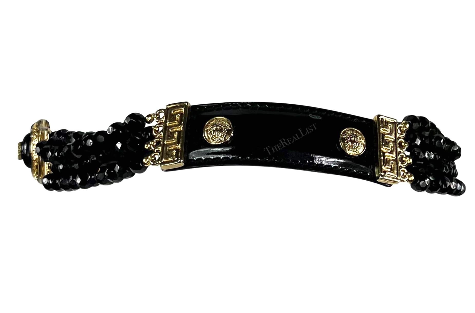 F/W 1994 Gianni Versace Runway Medusa Black Beaded Patent Leather Belt - RealList