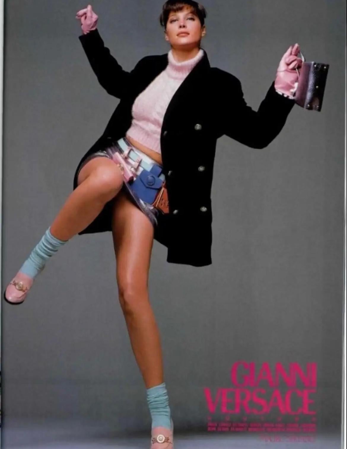 F/W 1994 Gianni Versace Studded Leather Silver Medusa Medallion Mini Belt Bag - RealList