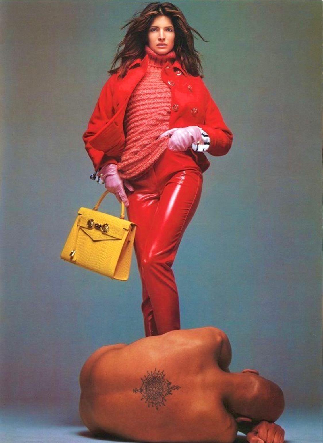 F/W 1994 Gianni Versace Yellow Crocodile Embossed Patent Kelly Style 'Diana' Bag - RealList