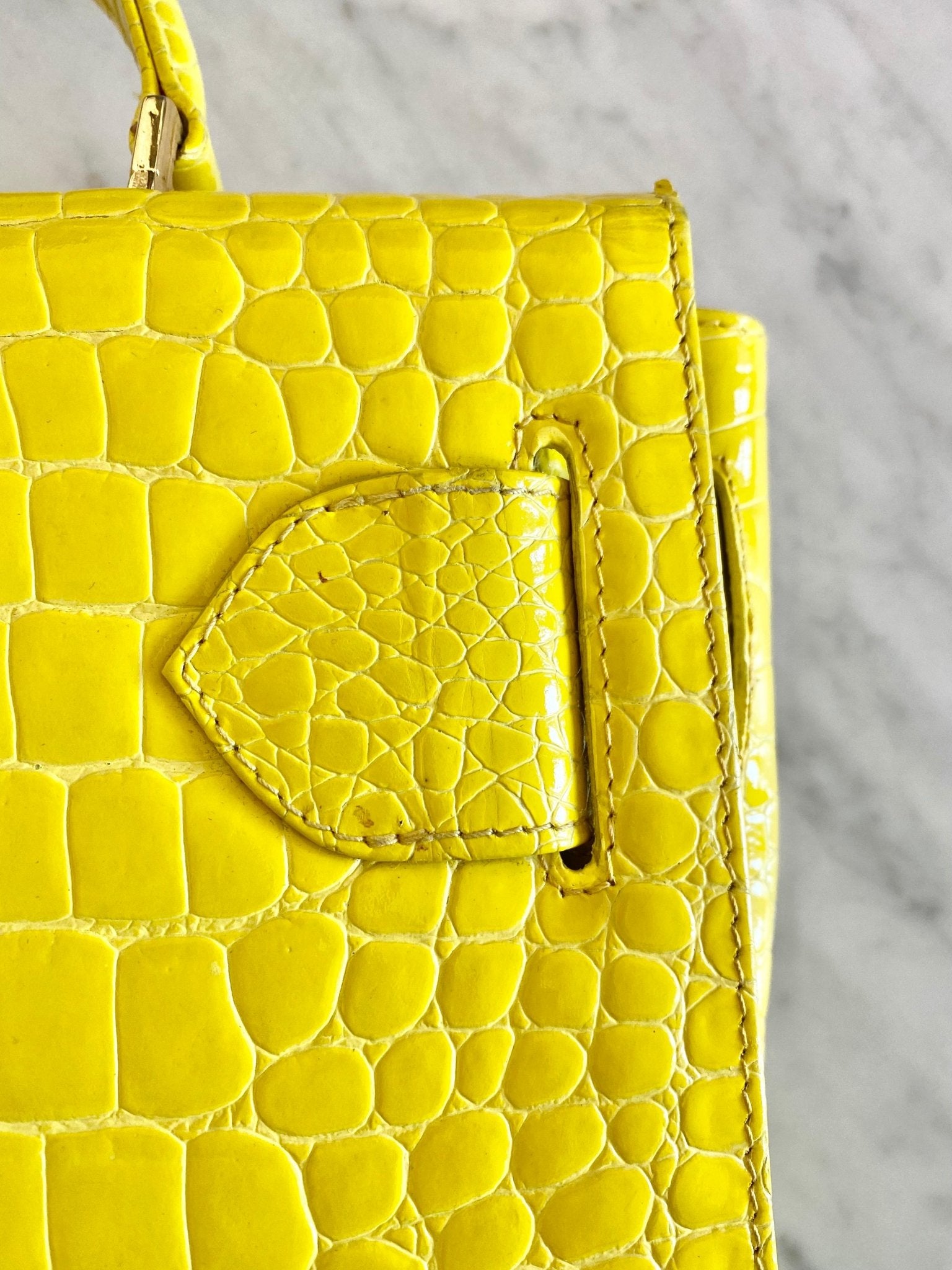 F/W 1994 Gianni Versace Yellow Crocodile Embossed Patent Kelly Style 'Diana' Bag - RealList