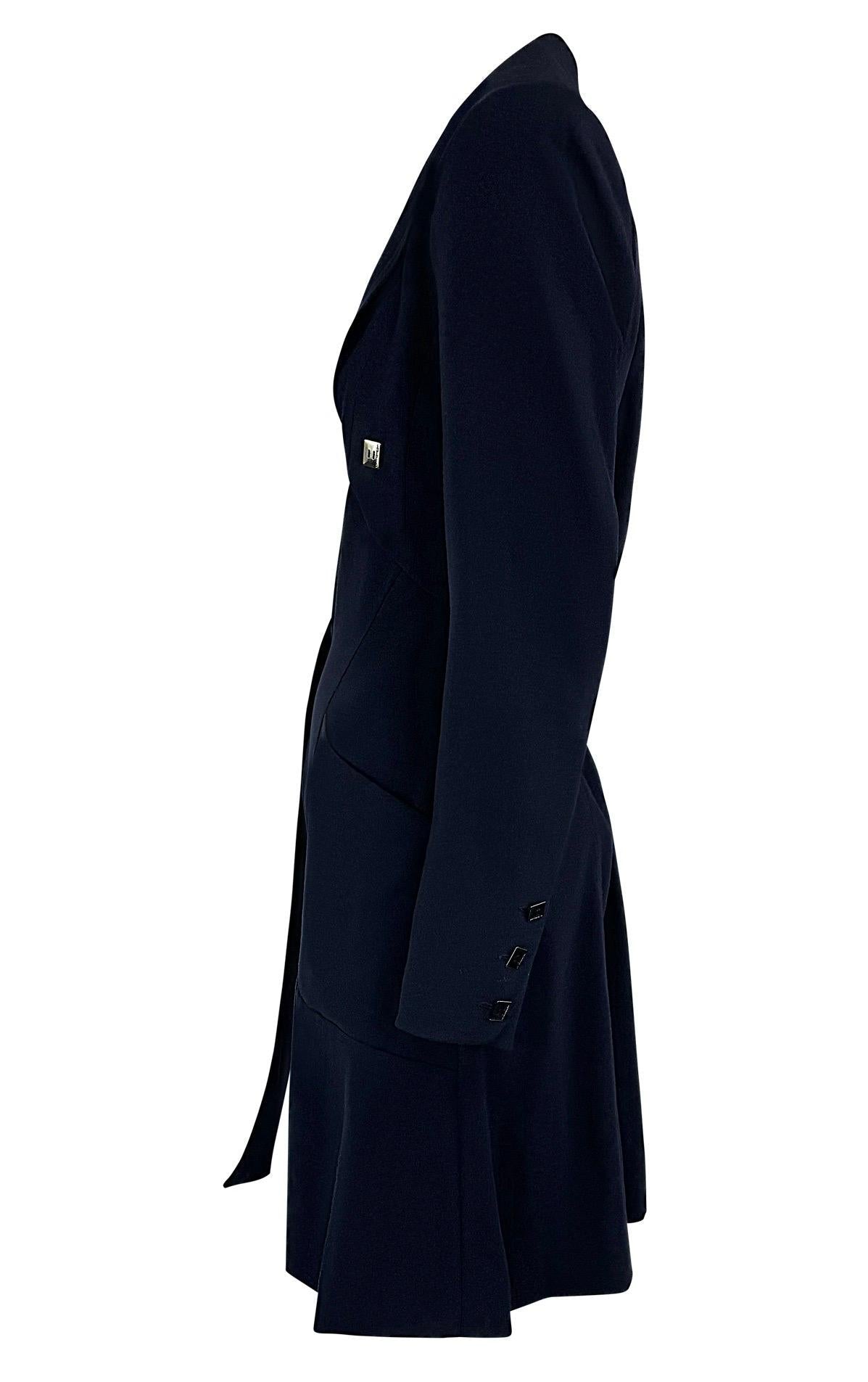 F/W 1994 Karl Lagerfeld Open - Front Plunging Navy Wool Coat Dress - RealList