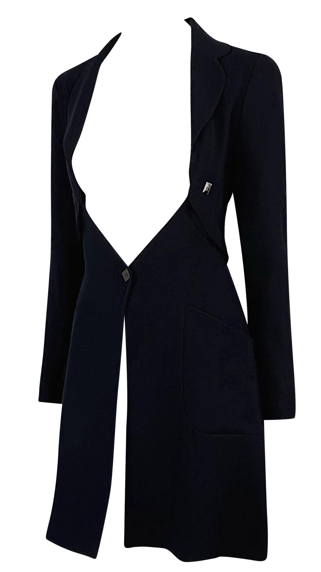 F/W 1994 Karl Lagerfeld Open - Front Plunging Navy Wool Coat Dress - RealList