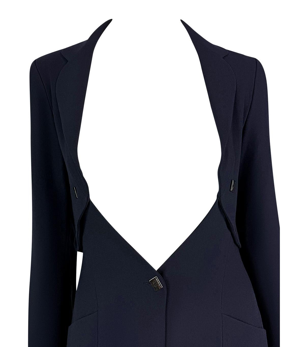 F/W 1994 Karl Lagerfeld Open - Front Plunging Navy Wool Coat Dress - RealList