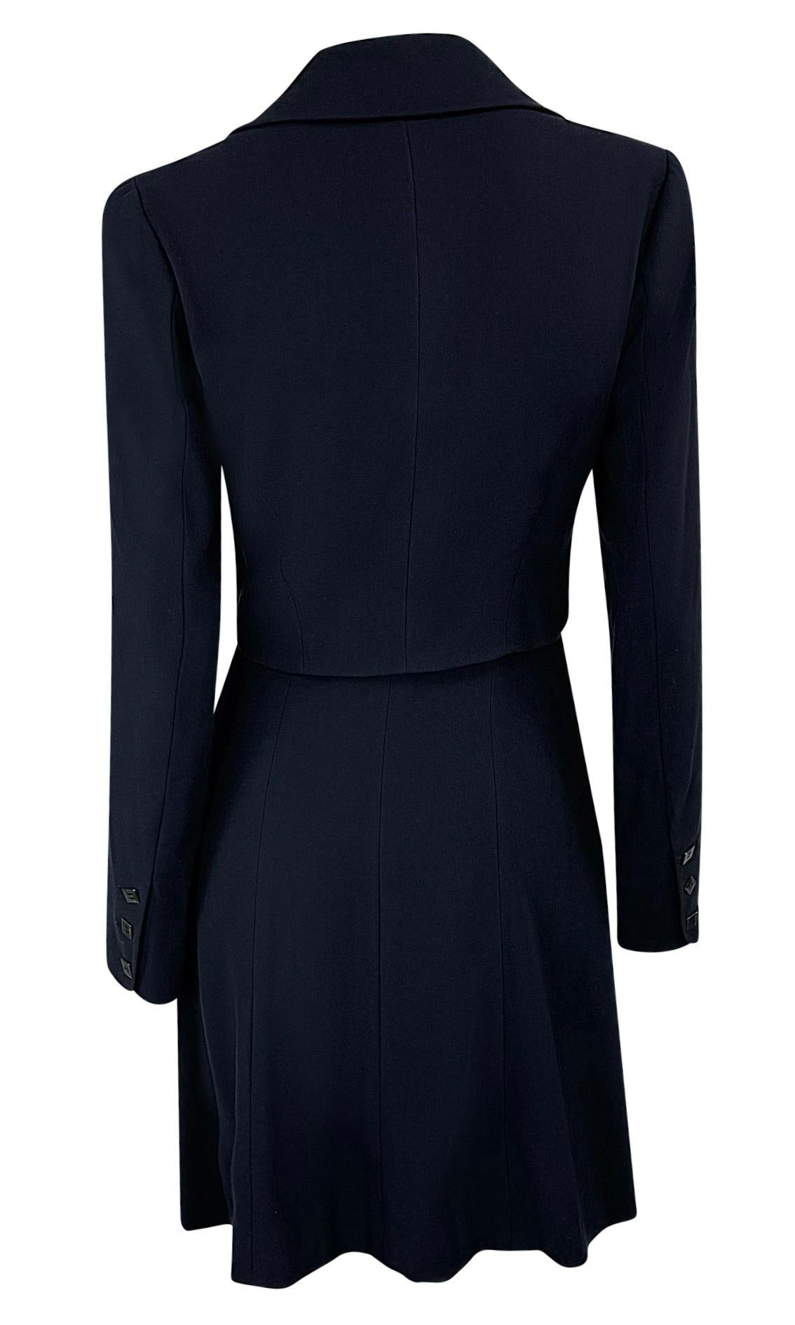 F/W 1994 Karl Lagerfeld Open - Front Plunging Navy Wool Coat Dress - RealList