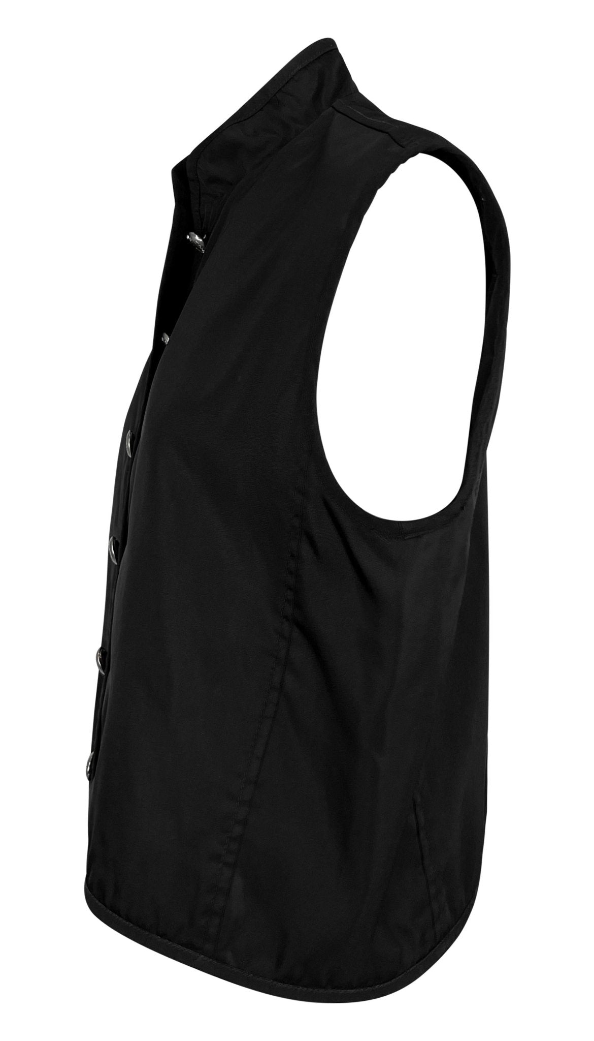 F/W 1994 Prada Black Nylon Sleeveless Vest Nehru Jacket - RealList