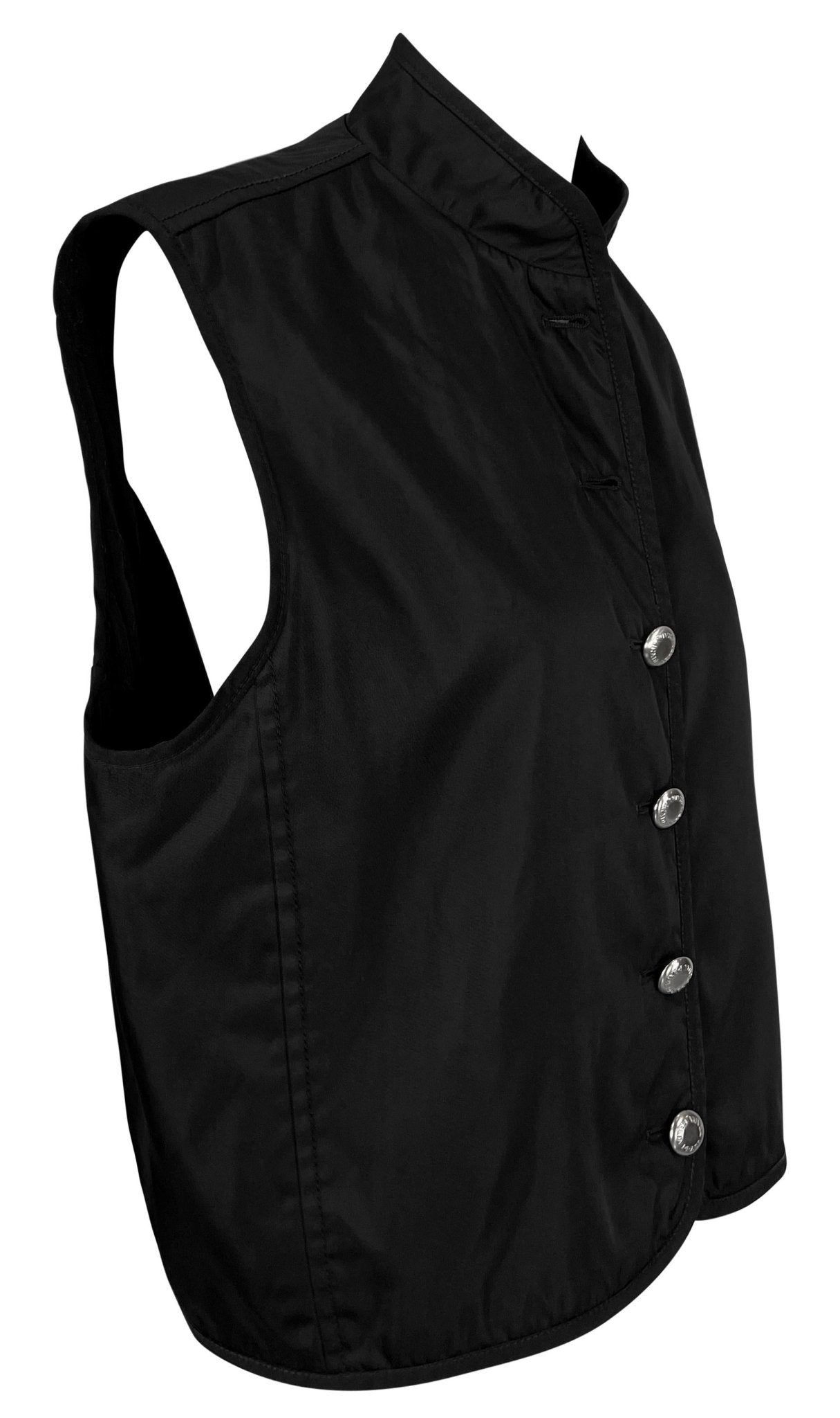 F/W 1994 Prada Black Nylon Sleeveless Vest Nehru Jacket - RealList