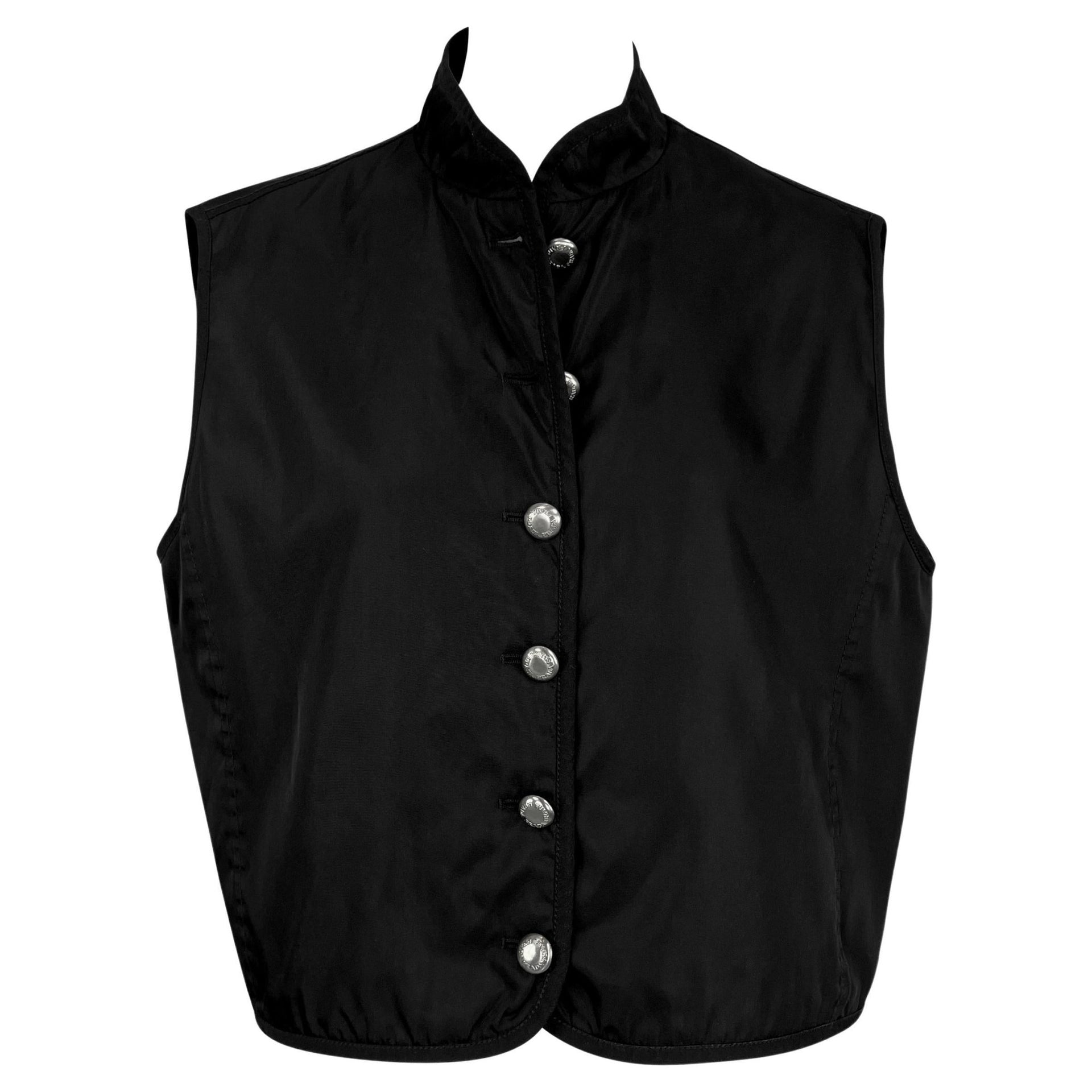 F/W 1994 Prada Black Nylon Sleeveless Vest Nehru Jacket - RealList