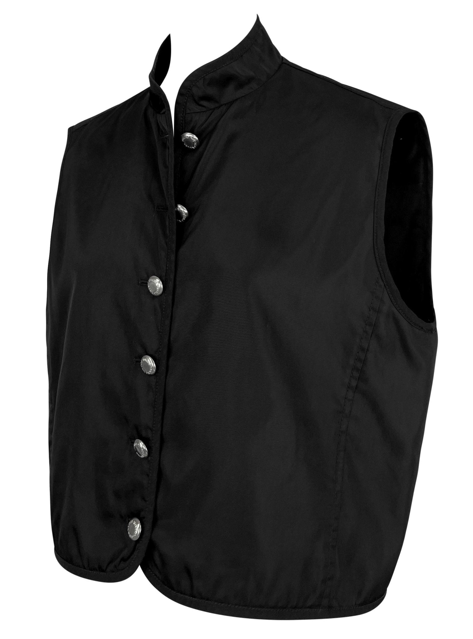 F/W 1994 Prada Black Nylon Sleeveless Vest Nehru Jacket - RealList