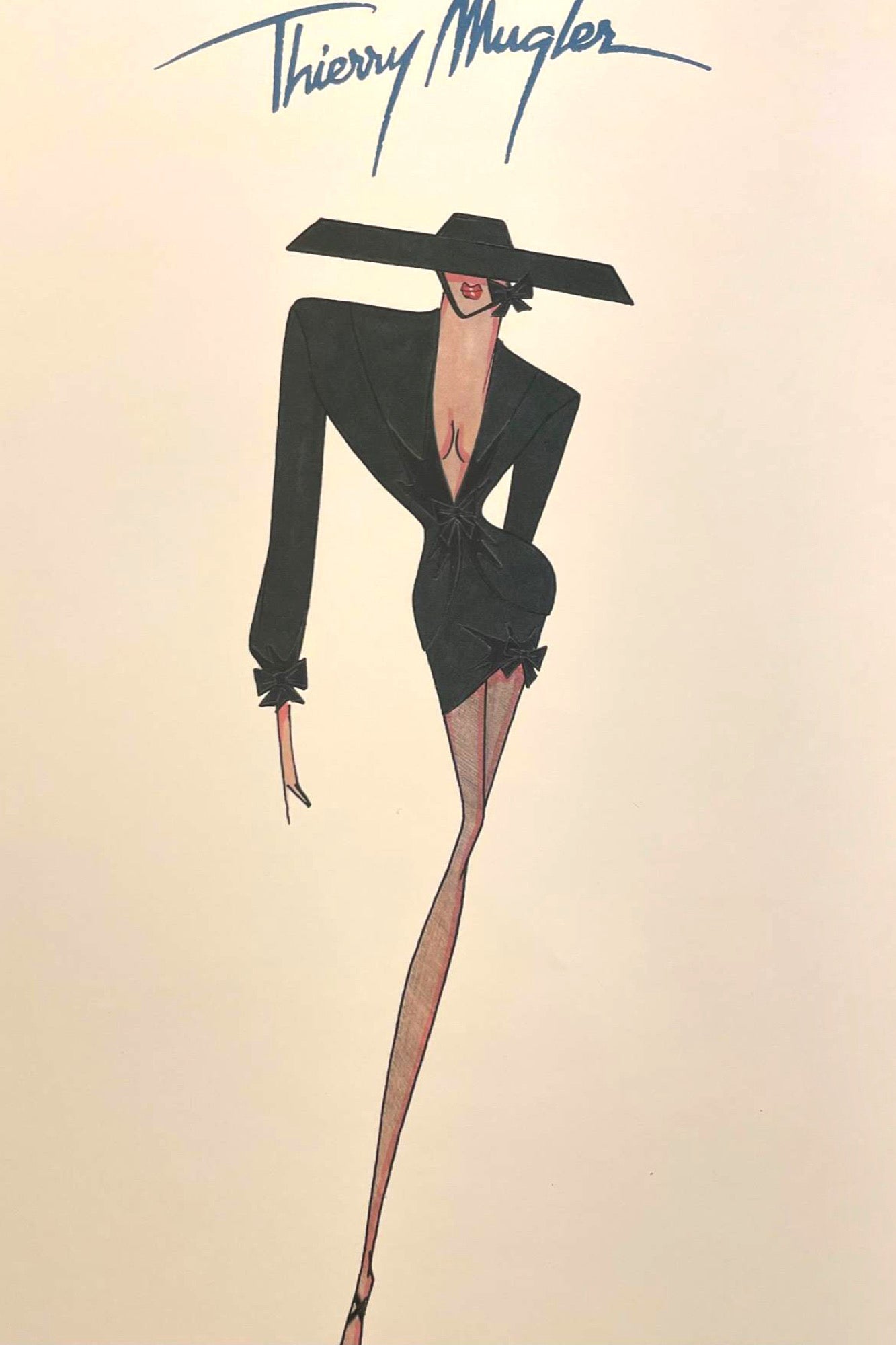 F/W 1994 Thierry Mugler Runway Documented Abstract Velvet Bow Skirt Suit - RealList