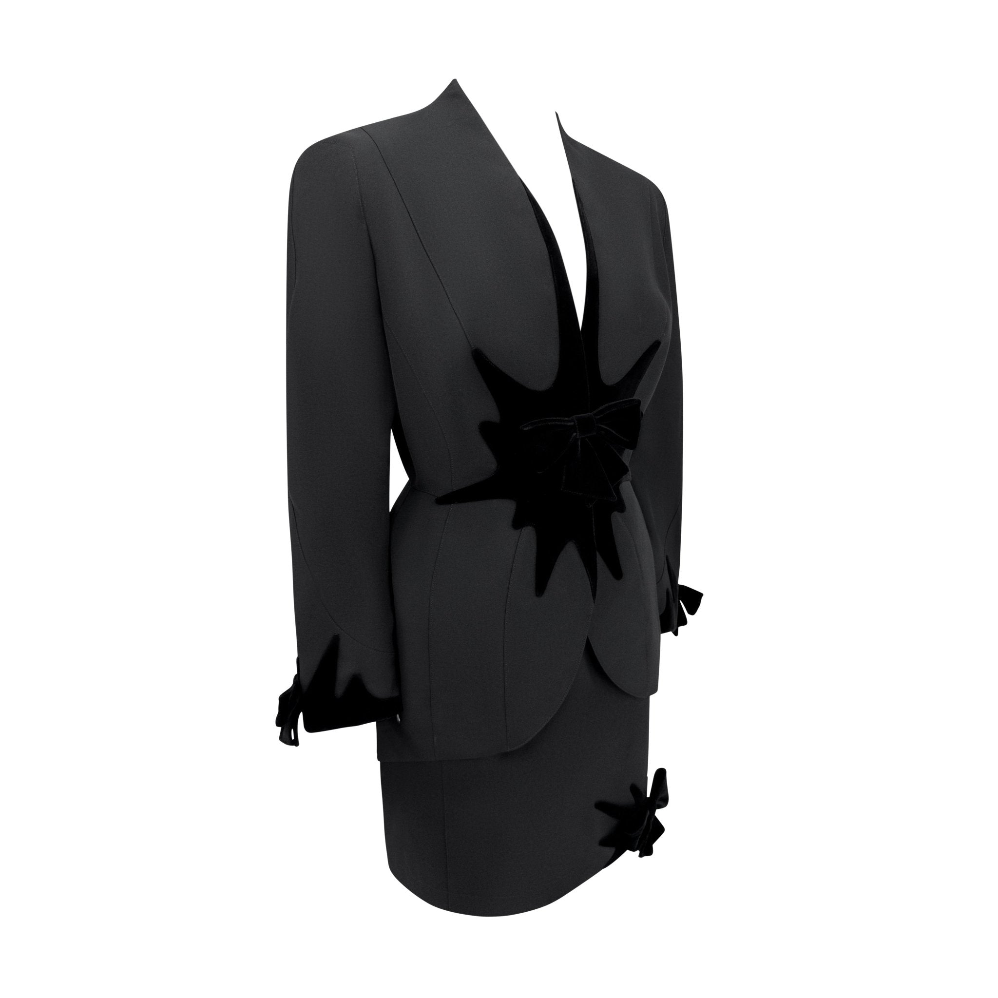 F/W 1994 Thierry Mugler Runway Documented Abstract Velvet Bow Skirt Suit - RealList