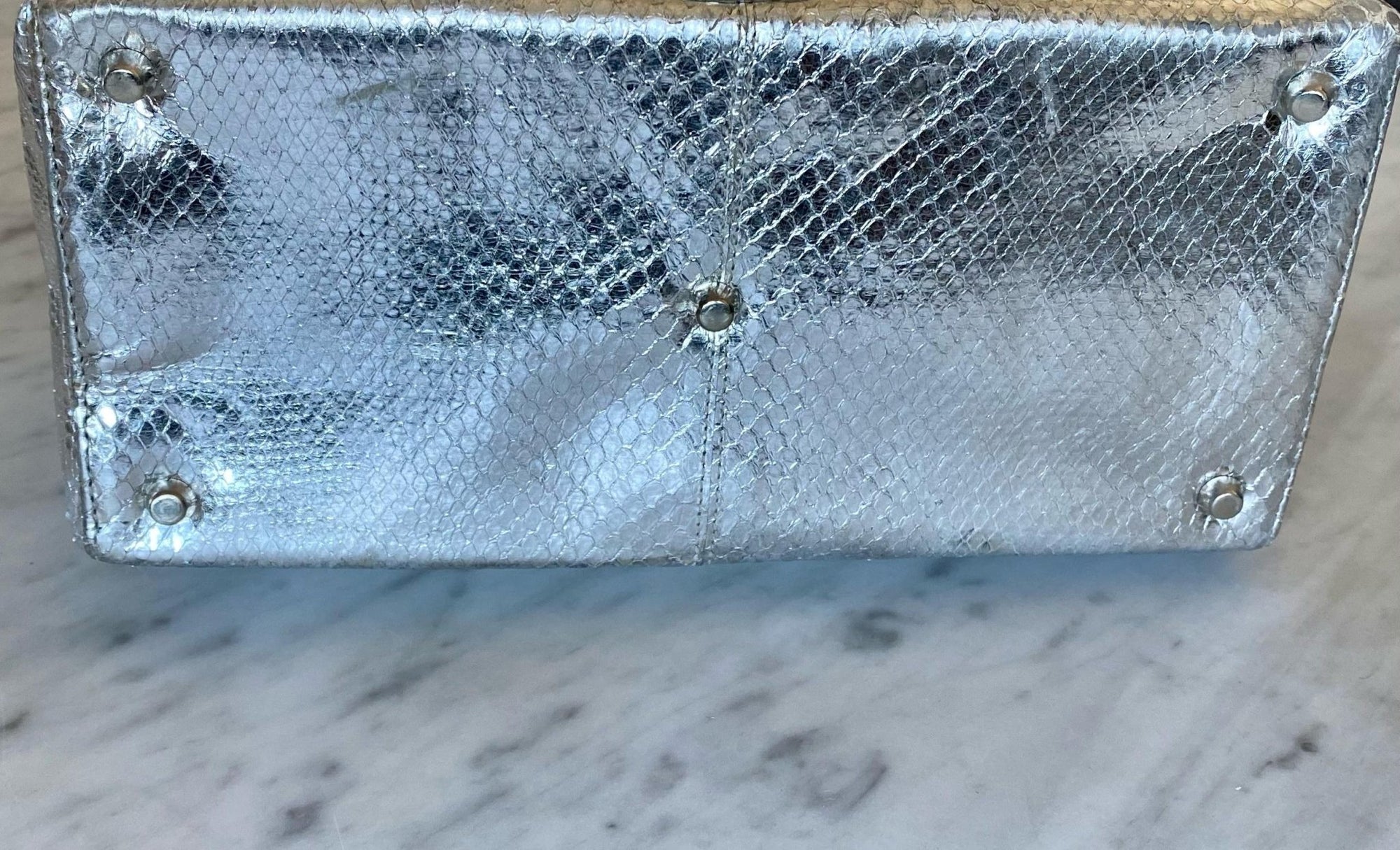 F/W 1994 Vintage Gianni Versace Silver Metallic Python Medusa Shoulder Bag - RealList