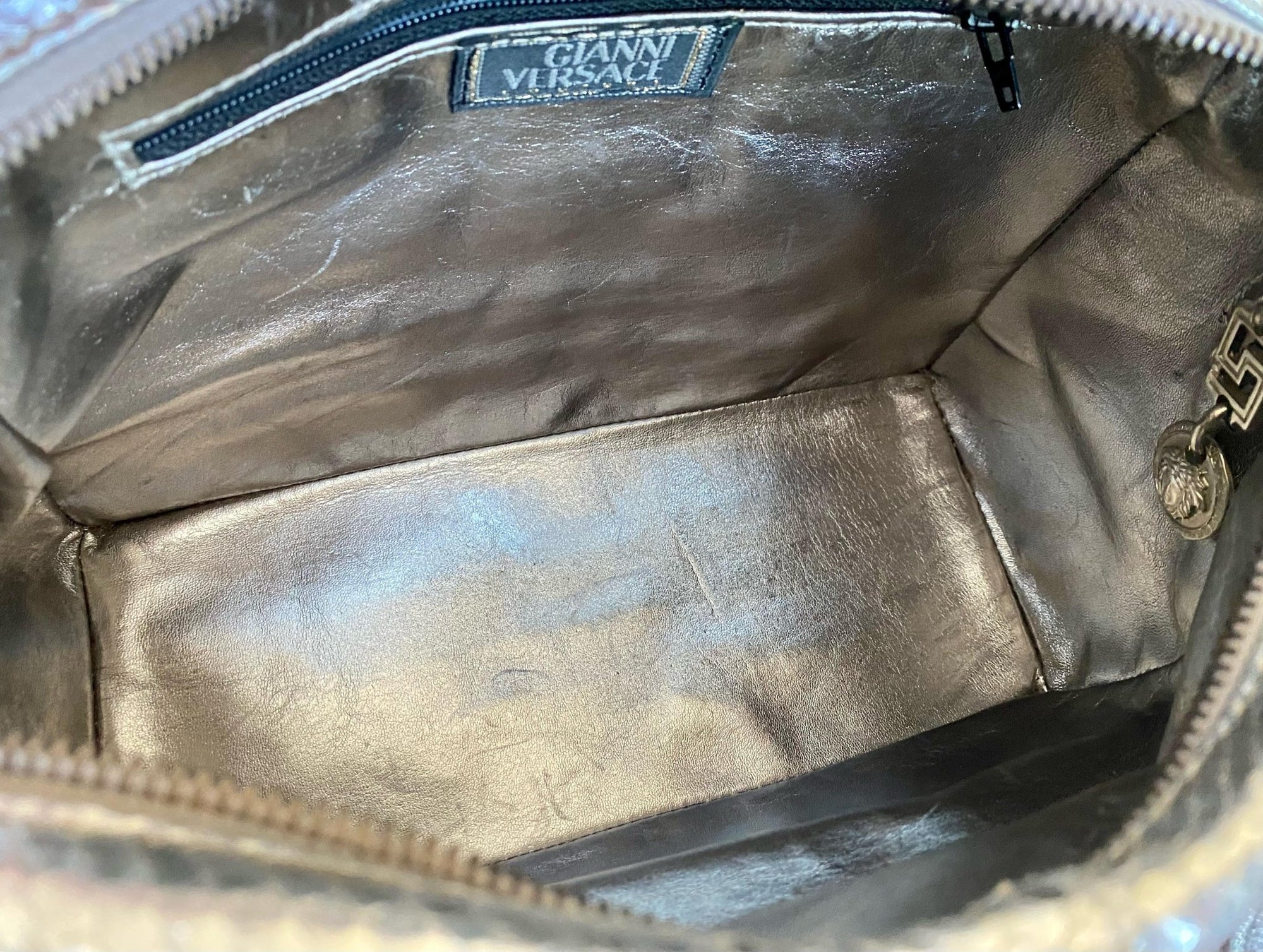 F/W 1994 Vintage Gianni Versace Silver Metallic Python Medusa Shoulder Bag - RealList