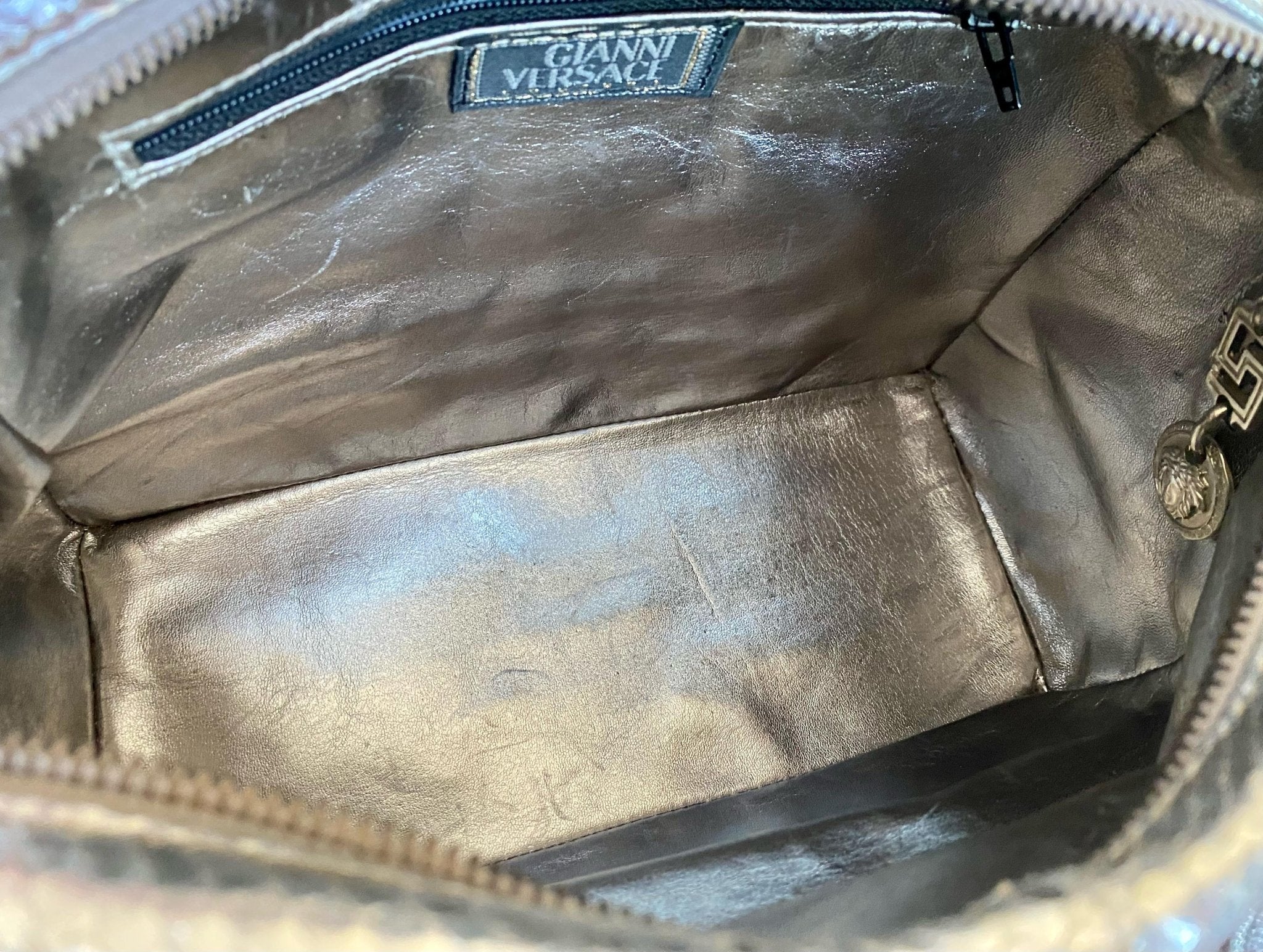 F/W 1994 Vintage Gianni Versace Silver Metallic Python Medusa Shoulder Bag - RealList