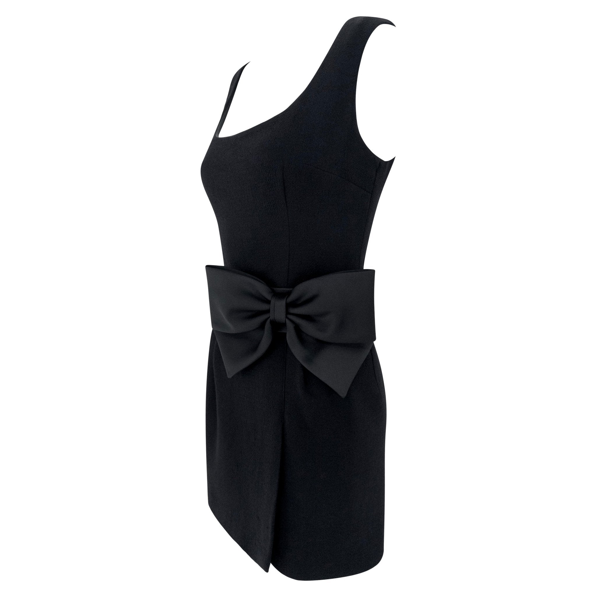 F/W 1995 Dolce & Gabbana Runway Black Satin Bow Sleeveless Mini Dress - RealList