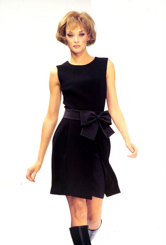 F/W 1995 Dolce & Gabbana Runway Black Satin Bow Sleeveless Mini Dress - RealList