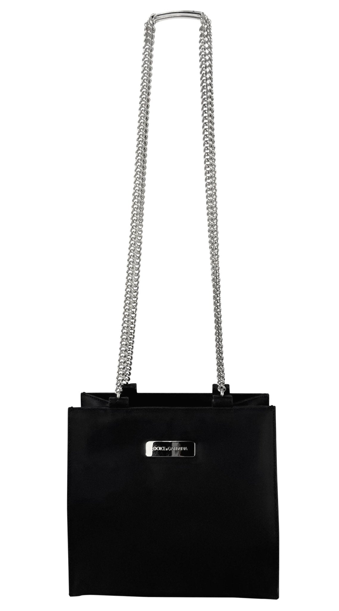 F/W 1995 Dolce & Gabbana Runway ID Bar Logo Chain Black Nylon Shoulder Bag - RealList