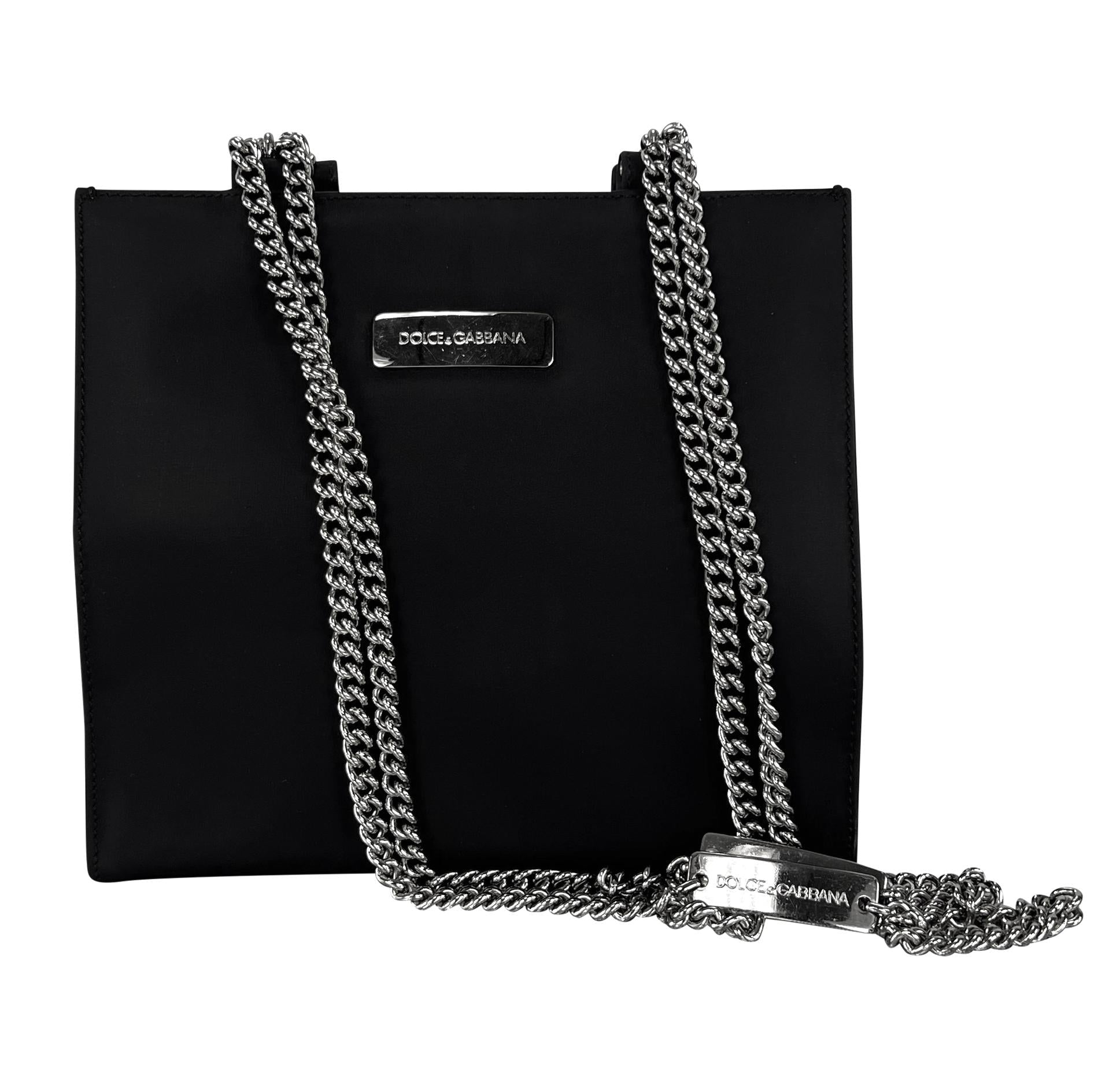 F/W 1995 Dolce & Gabbana Runway ID Bar Logo Chain Black Nylon Shoulder Bag - RealList
