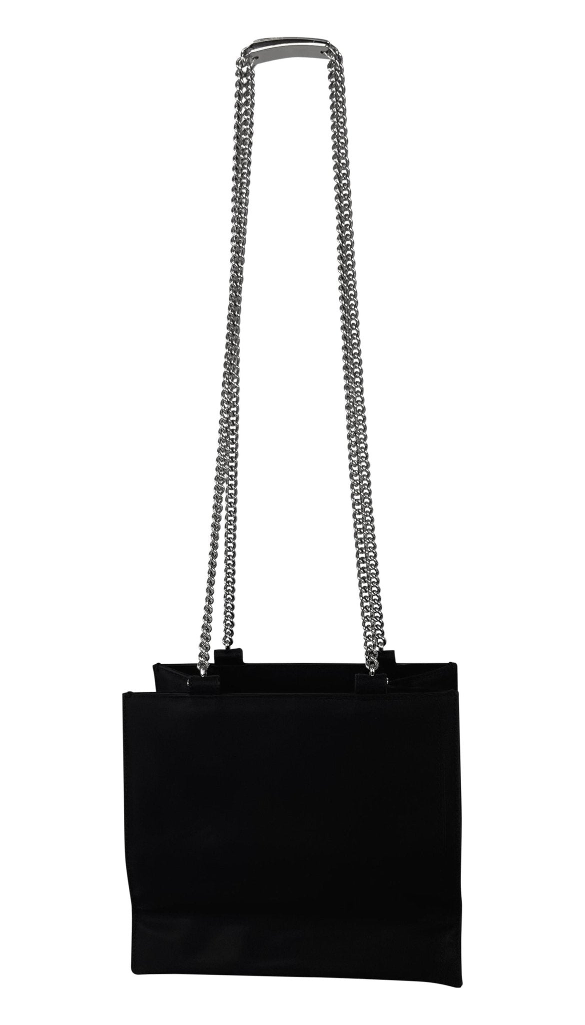 F/W 1995 Dolce & Gabbana Runway ID Bar Logo Chain Black Nylon Shoulder Bag - RealList