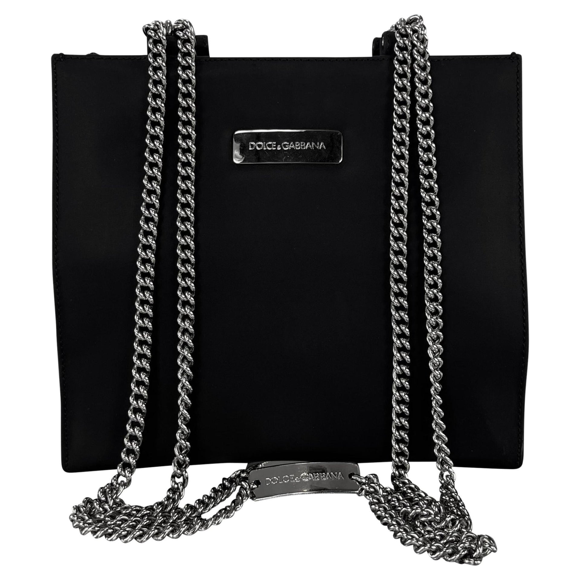 F/W 1995 Dolce & Gabbana Runway ID Bar Logo Chain Black Nylon Shoulder Bag - RealList