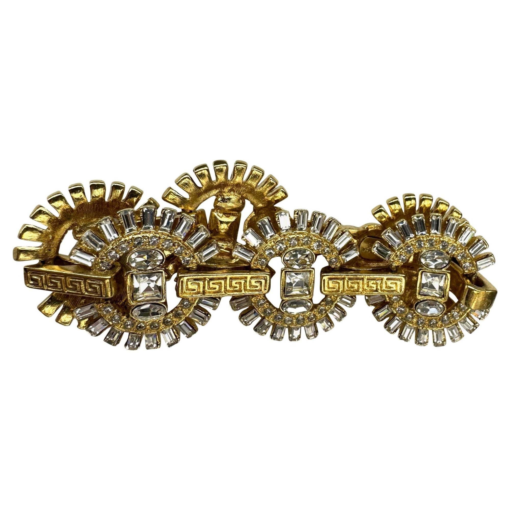 F/W 1995 Gianni Versace Ad Gold Tone Greek Key Link Rhinestone Bracelet - RealList