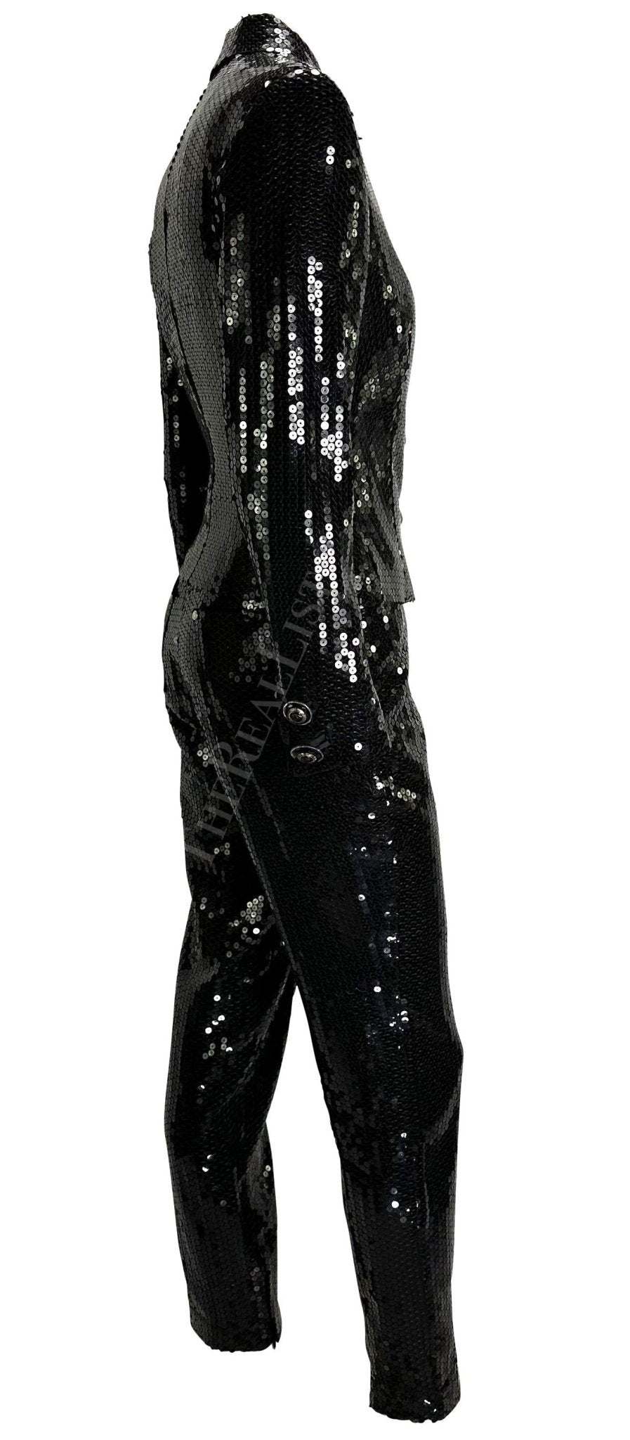 F/W 1995 Gianni Versace Couture Black Sequin Medusa Button Pantsuit - RealList