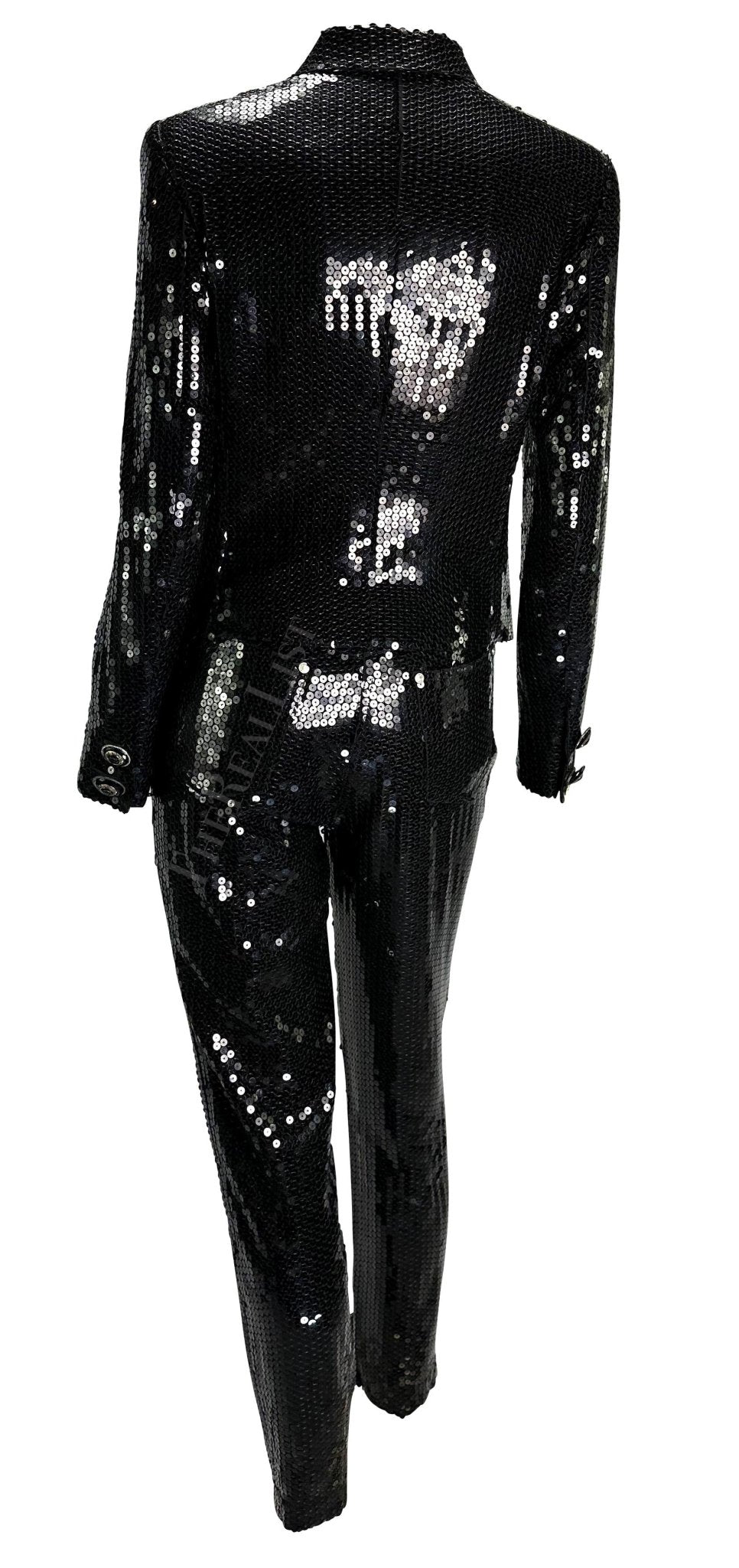 F/W 1995 Gianni Versace Couture Black Sequin Medusa Button Pantsuit - RealList