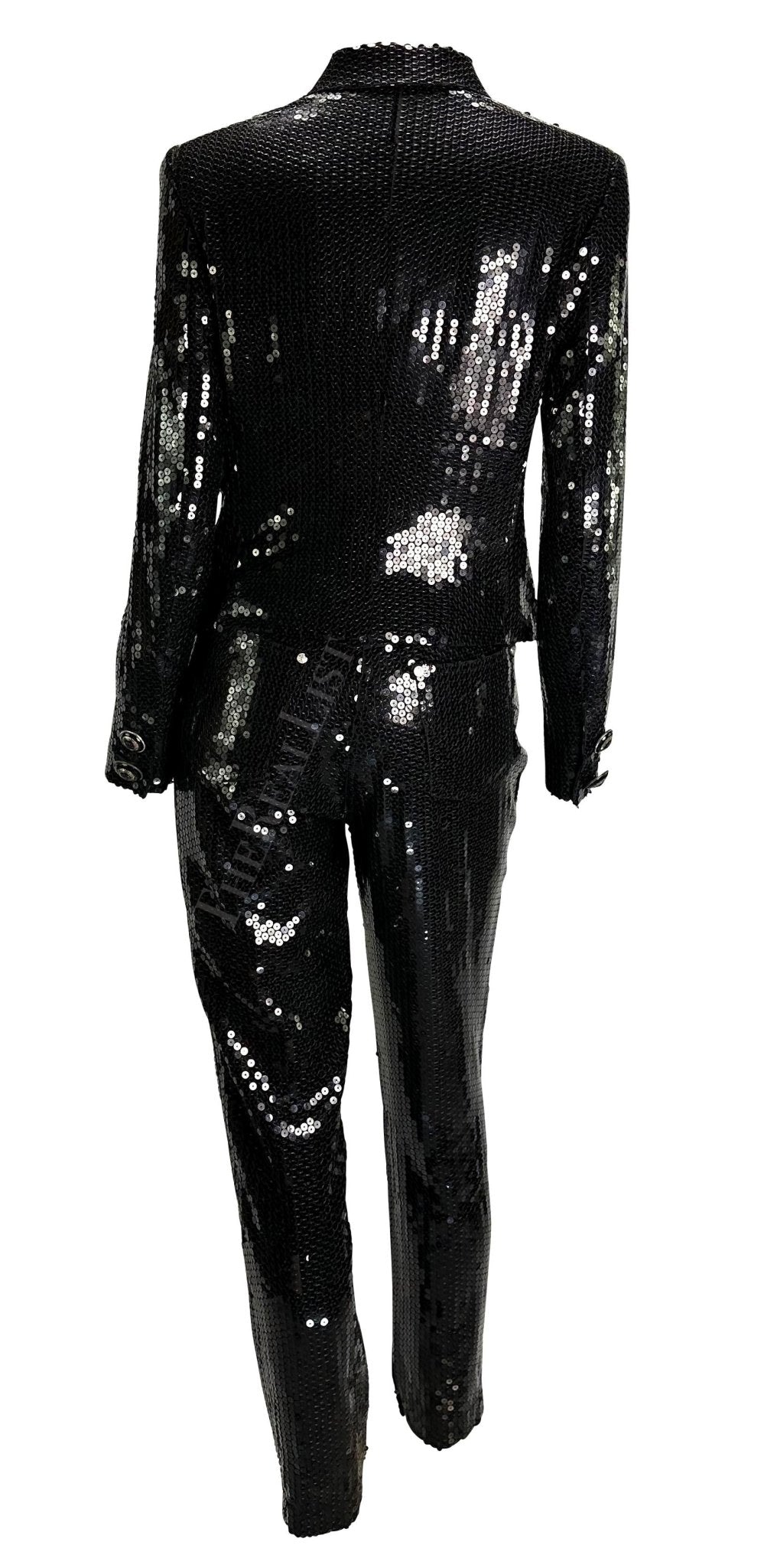 F/W 1995 Gianni Versace Couture Black Sequin Medusa Button Pantsuit - RealList