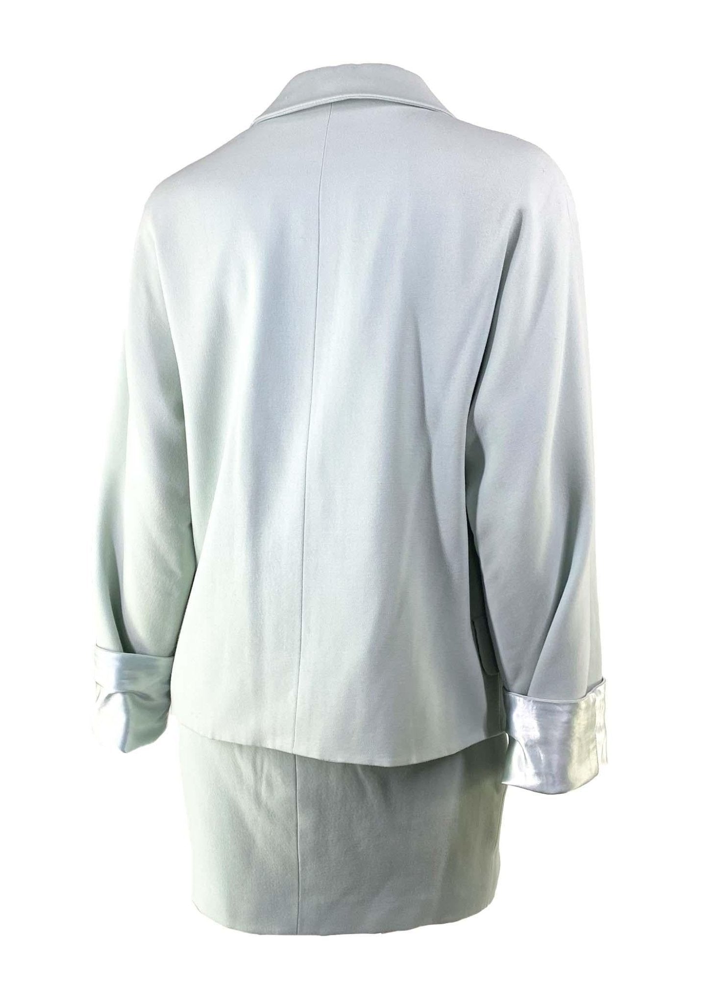 F/W 1995 Gianni Versace Couture Runway Medusa Light Blue Wool Satin Skirt Suit - RealList