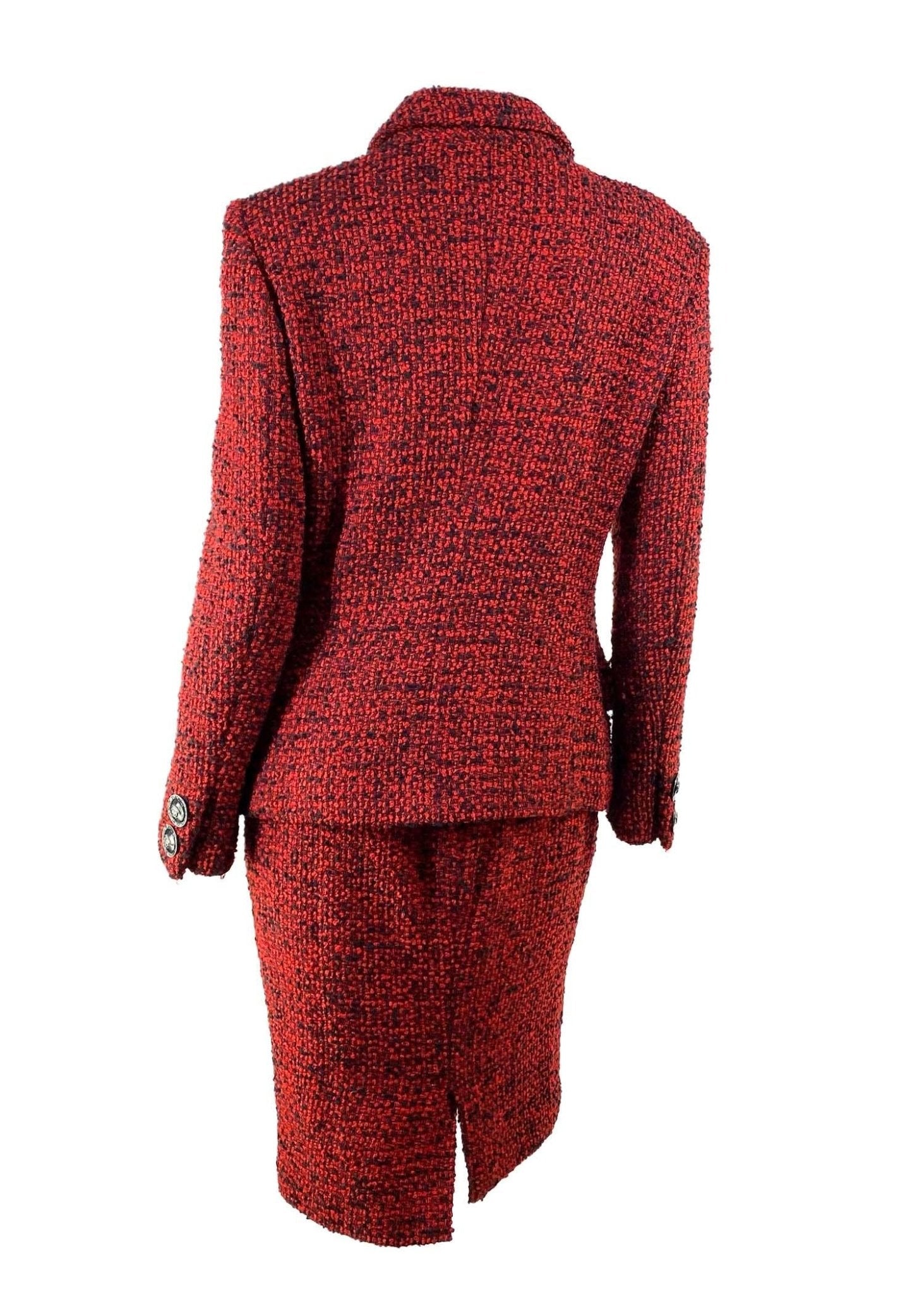 F/W 1995 Gianni Versace Couture Runway Red Bouclé Tweed Skirt Suit Documented - RealList