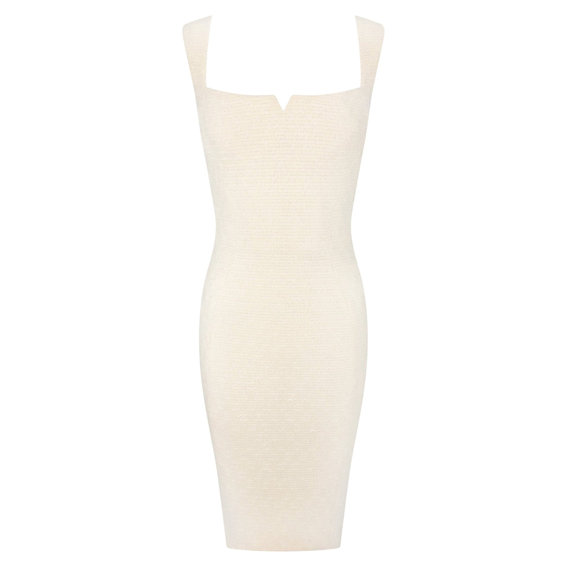 F/W 1995 Gianni Versace Shimmery Off-White Tweed Medusa Button Cocktail Dress - RealList