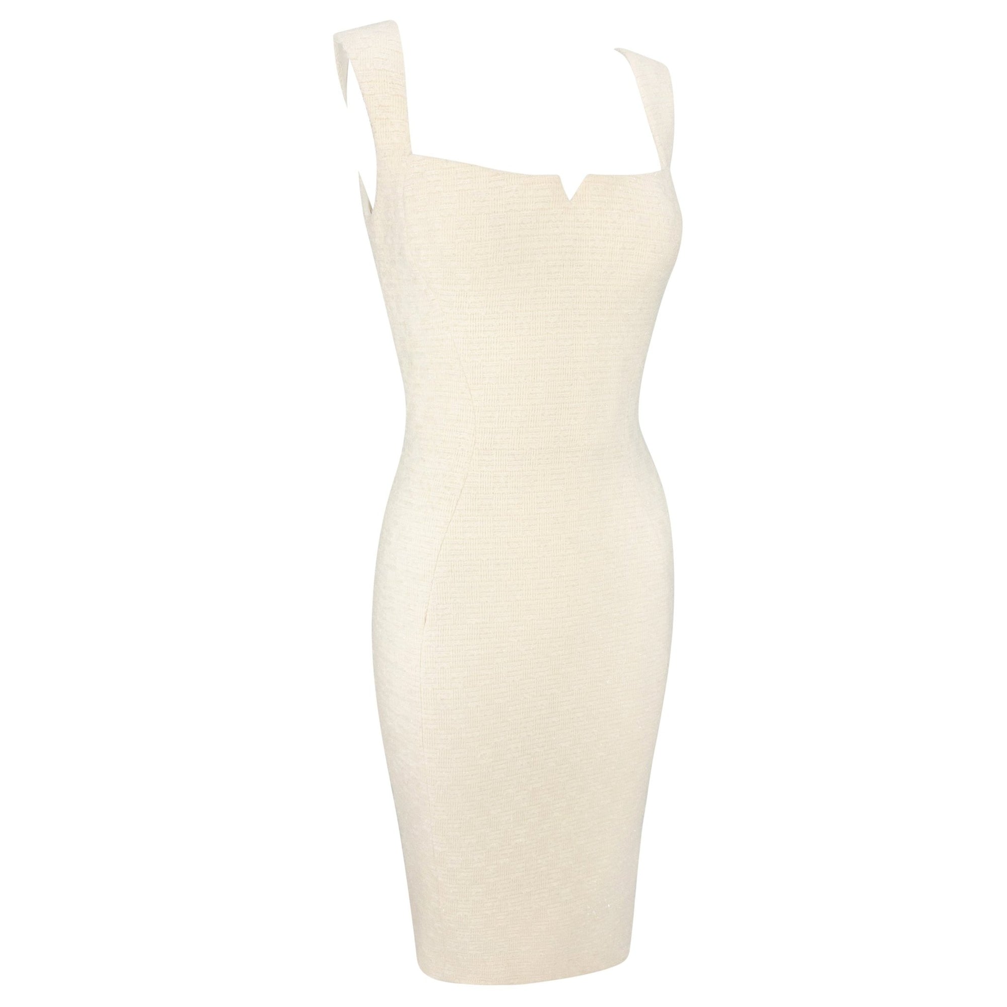 F/W 1995 Gianni Versace Shimmery Off-White Tweed Medusa Button Cocktail Dress - RealList