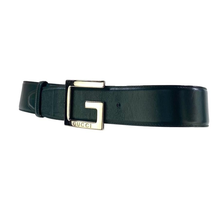 F/W 1995 Gucci by Tom Ford Oversized G Logo Buckle Dark Green Leather Belt - RealList