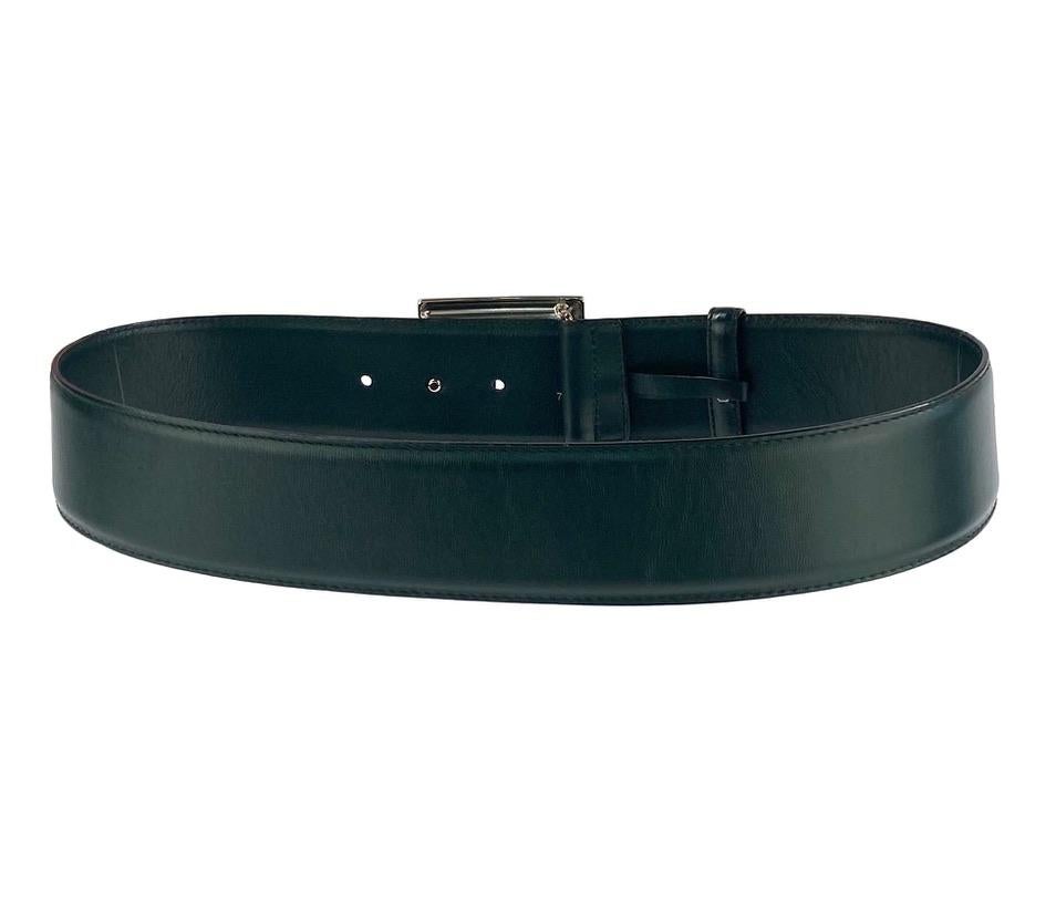 F/W 1995 Gucci by Tom Ford Oversized G Logo Buckle Dark Green Leather Belt - RealList