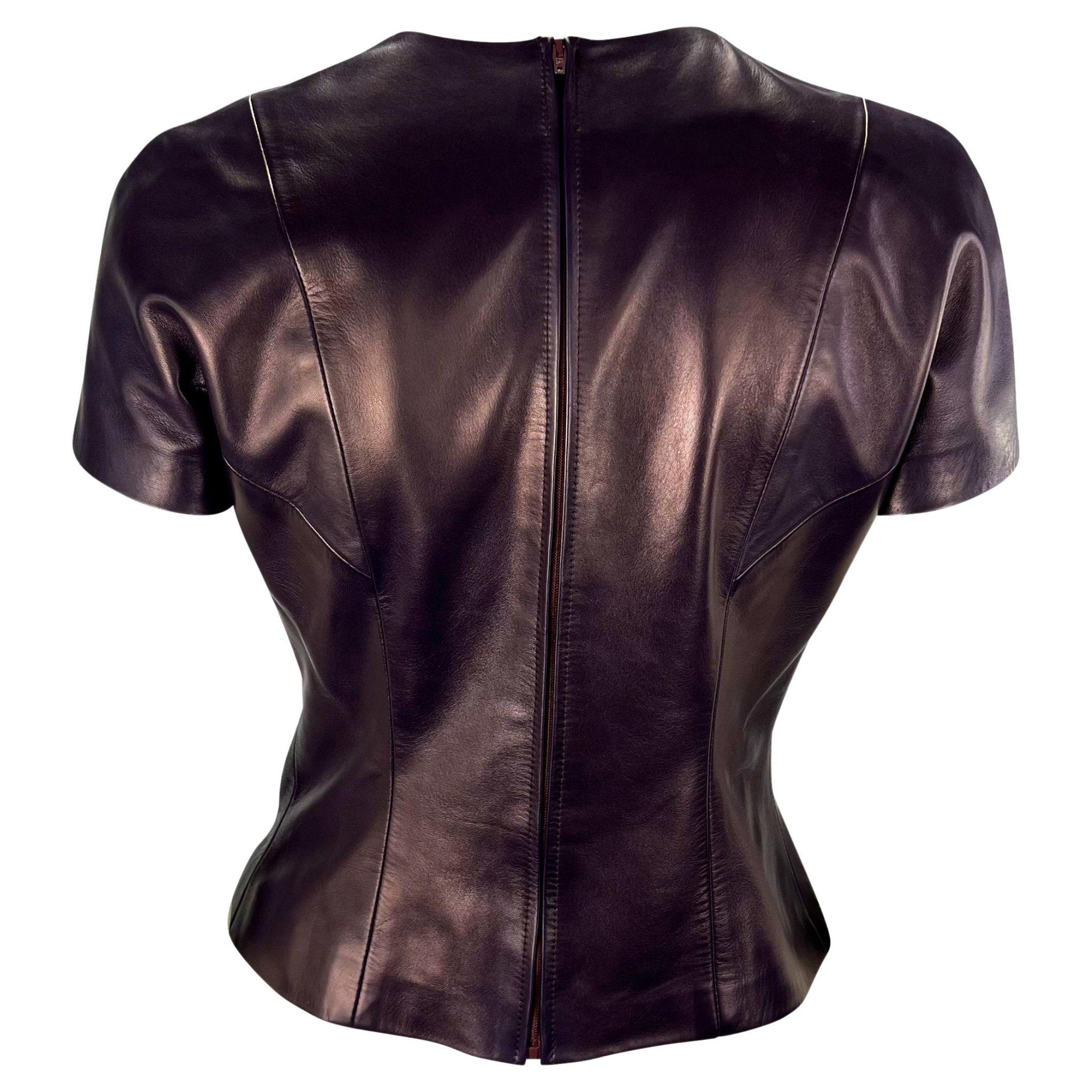 F/W 1995 Gucci by Tom Ford Purple Leather Zip Crop Top - RealList
