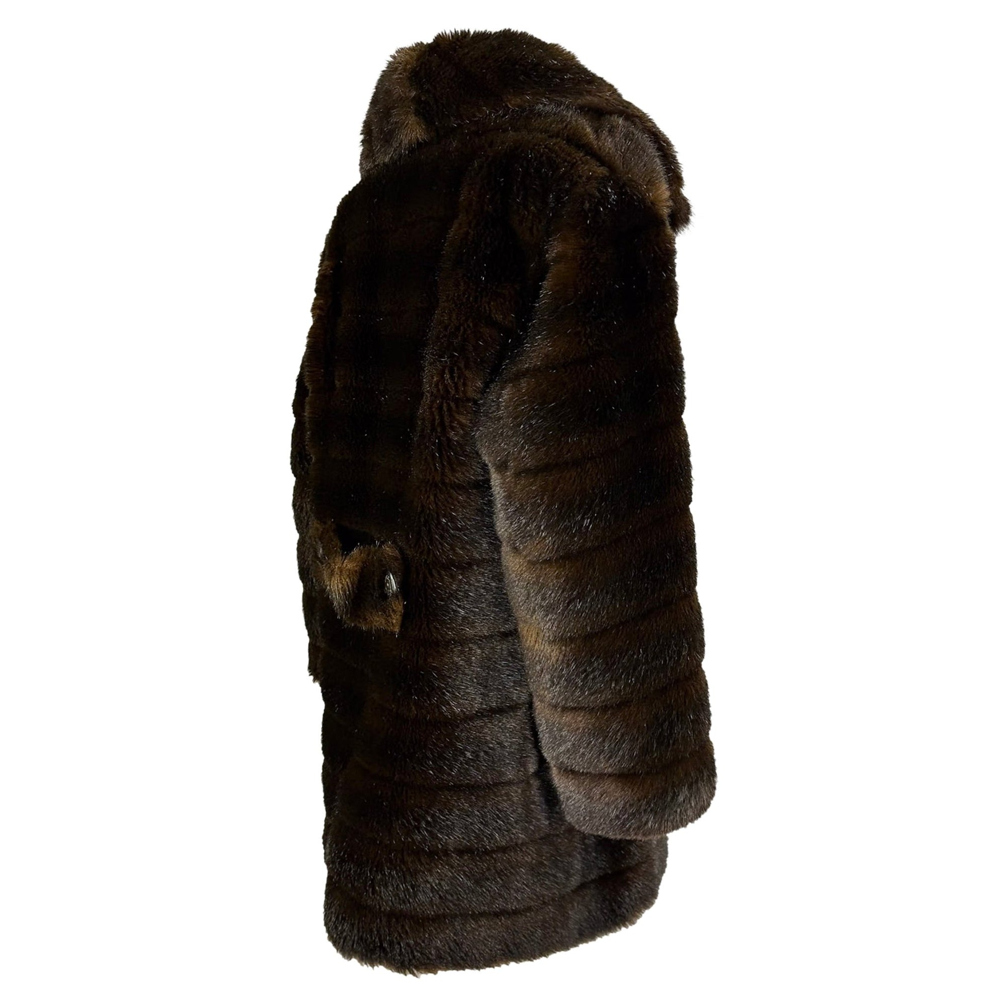 F/W 1995 Gucci by Tom Ford Runway Brown Faux Fur Mink Double Breasted Coat - RealList