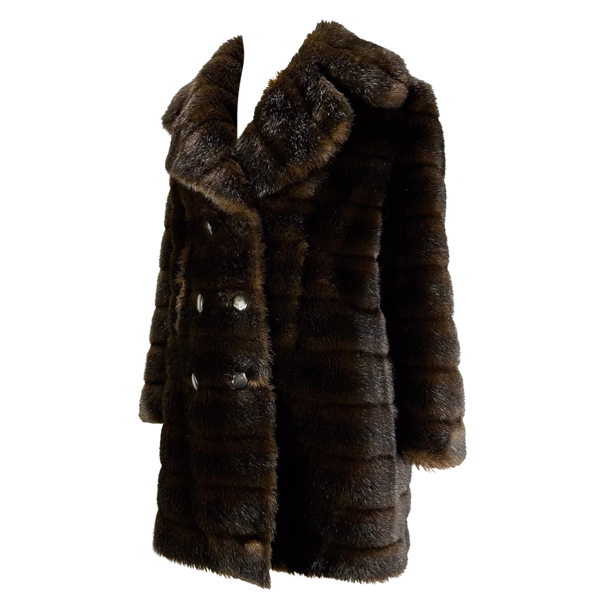 F/W 1995 Gucci by Tom Ford Runway Brown Faux Fur Mink Double Breasted Coat - RealList