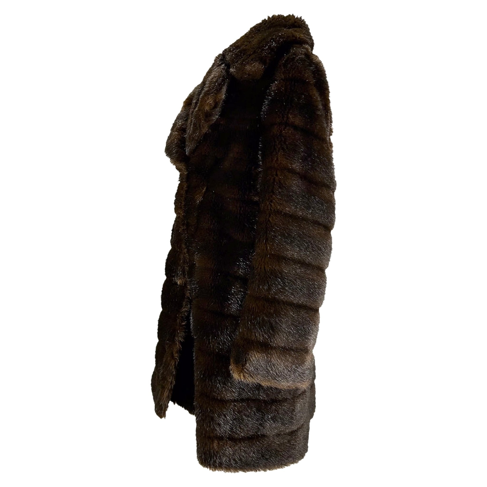 F/W 1995 Gucci by Tom Ford Runway Brown Faux Fur Mink Double Breasted Coat - RealList