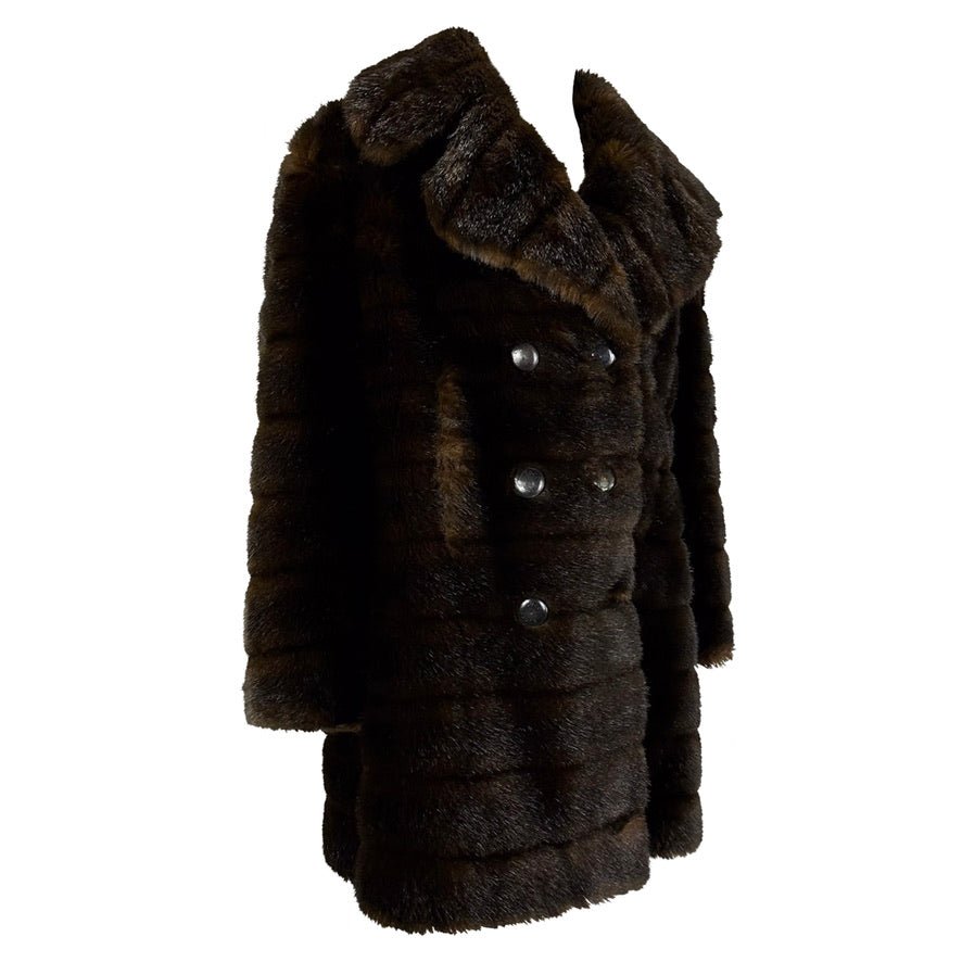 F/W 1995 Gucci by Tom Ford Runway Brown Faux Fur Mink Double Breasted Coat - RealList