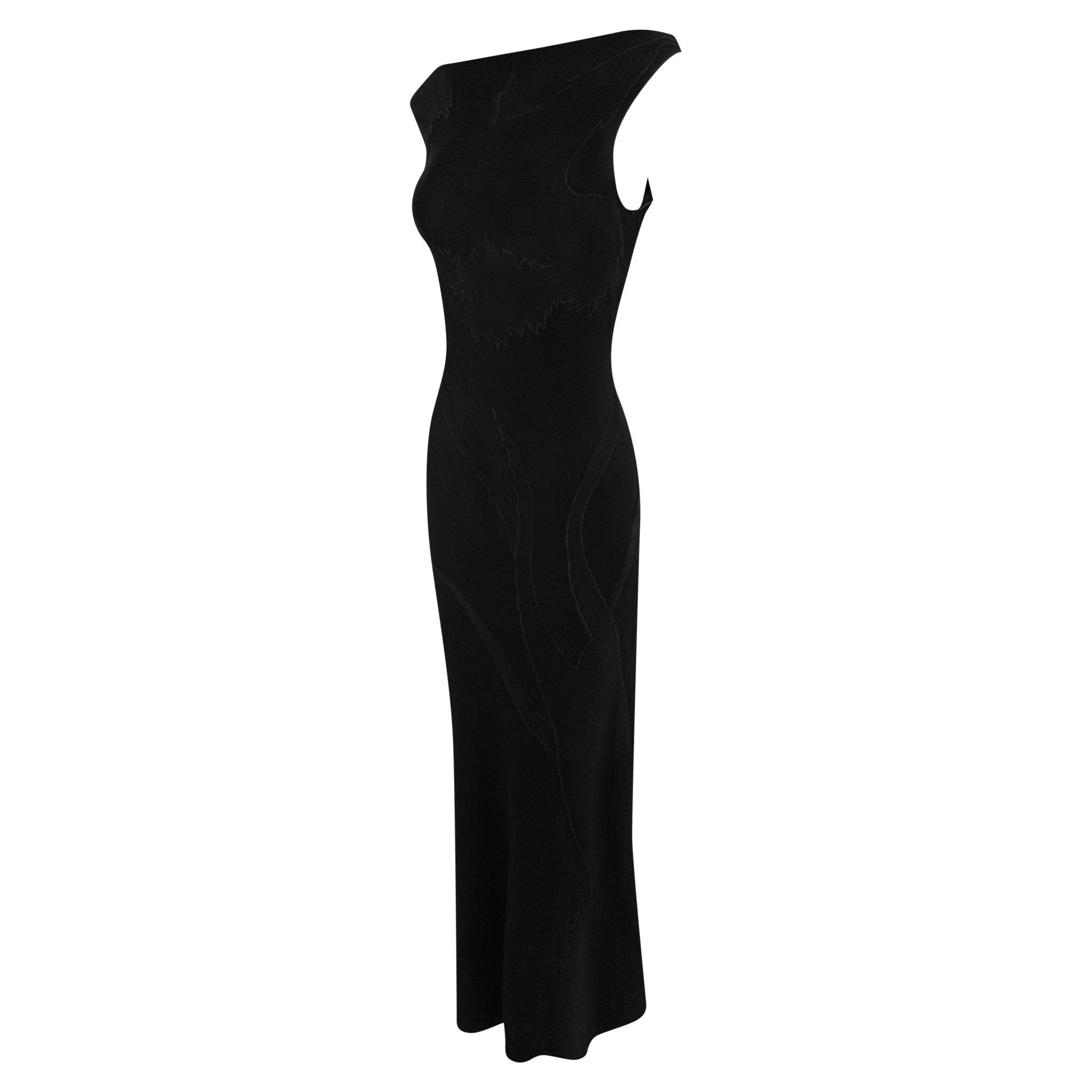 F/W 1995 John Galliano 'Dolores' Seamless Carnation Black Satin Crepe Gown - RealList