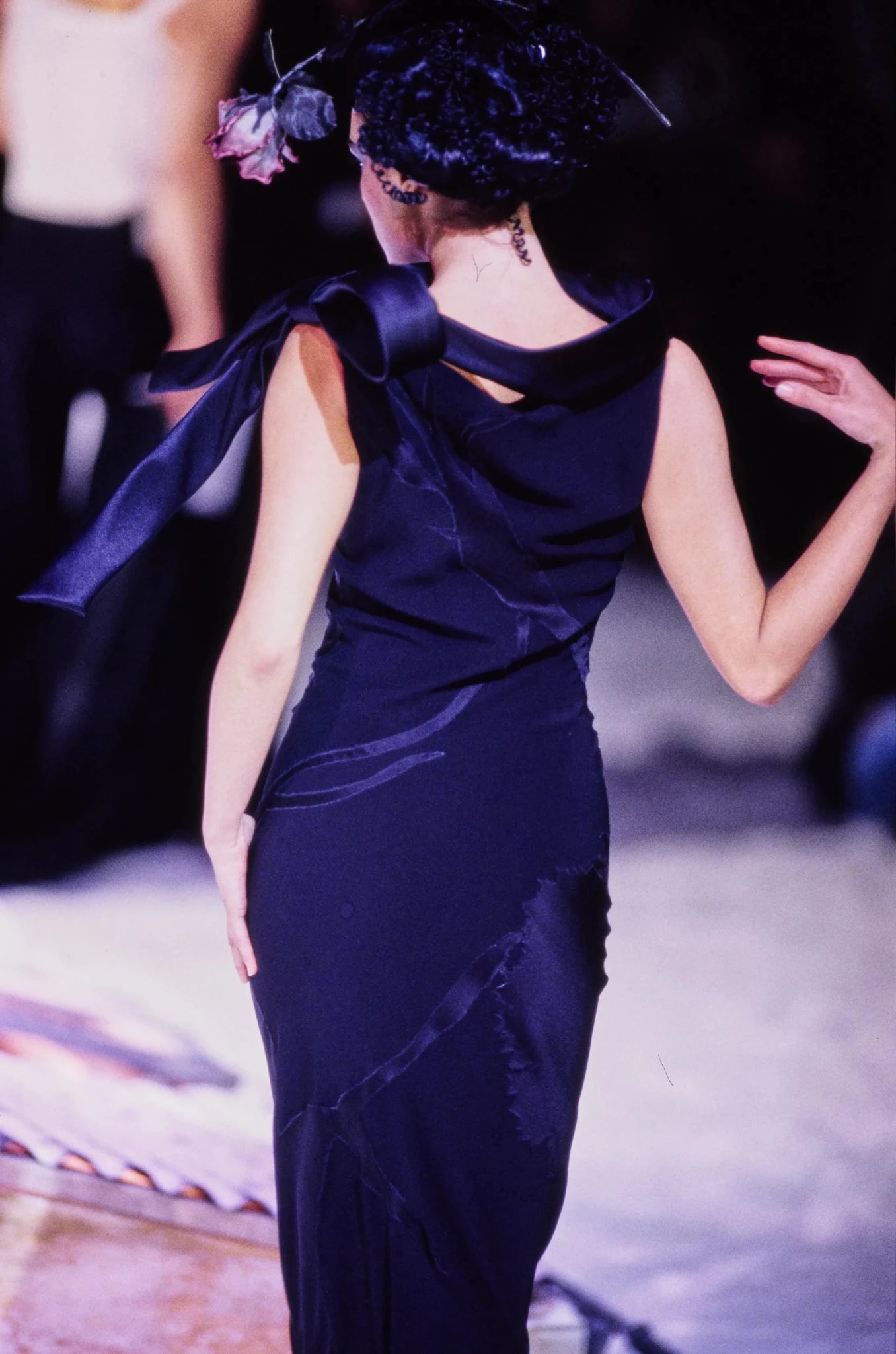 F/W 1995 John Galliano 'Dolores' Seamless Carnation Black Satin Crepe Gown - RealList