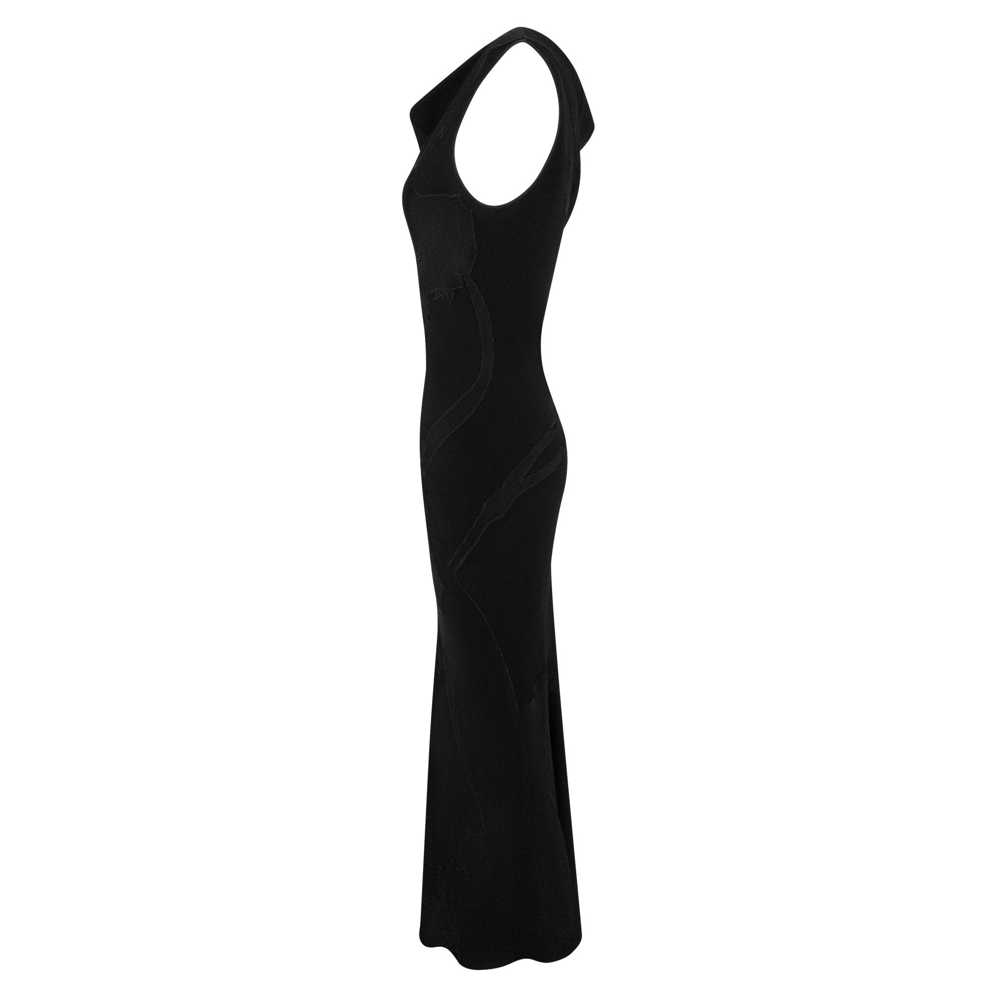 F/W 1995 John Galliano 'Dolores' Seamless Carnation Black Satin Crepe Gown - RealList
