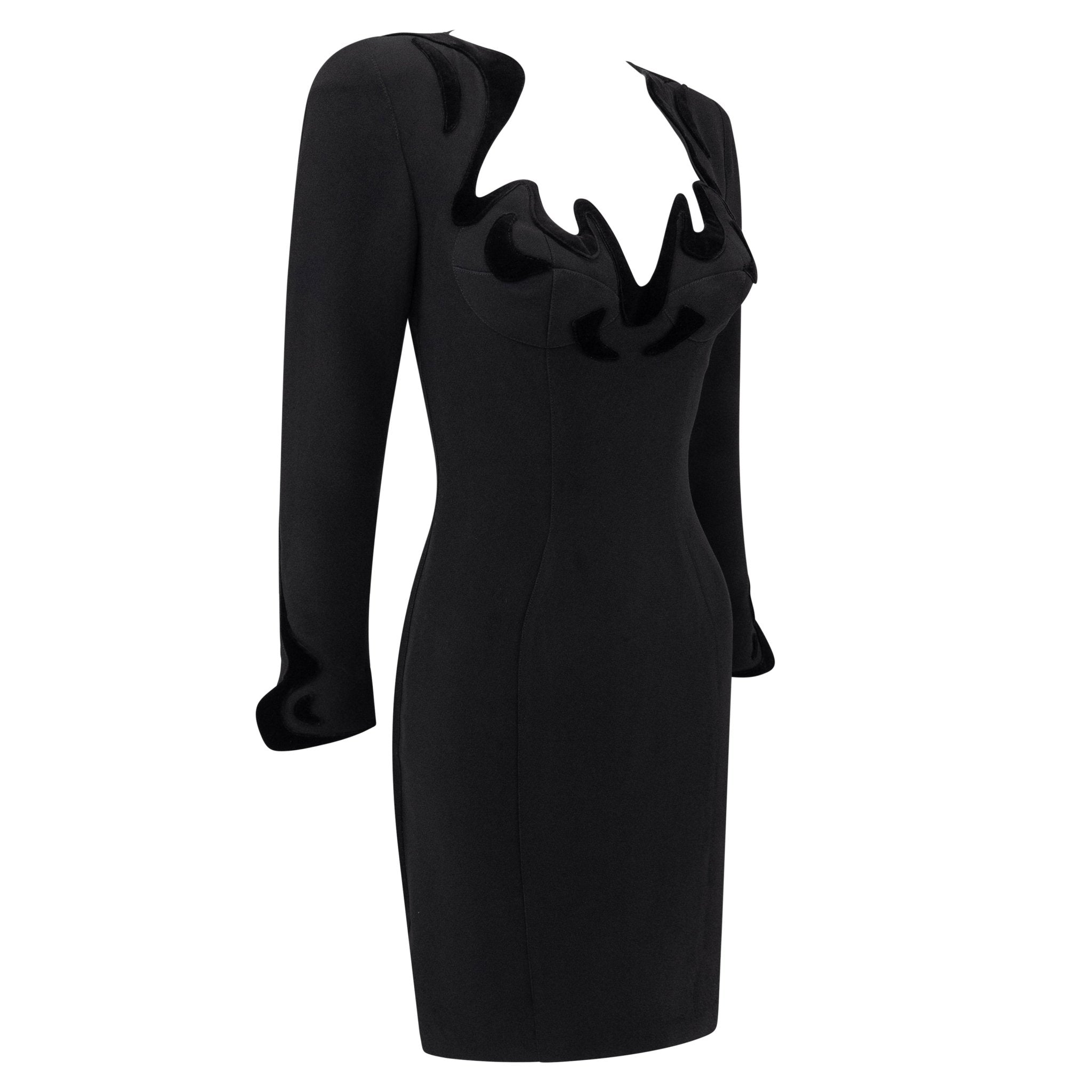 F/W 1995 Thierry Mugler Sculpted Anatomical Long Sleeve Black Dress - RealList