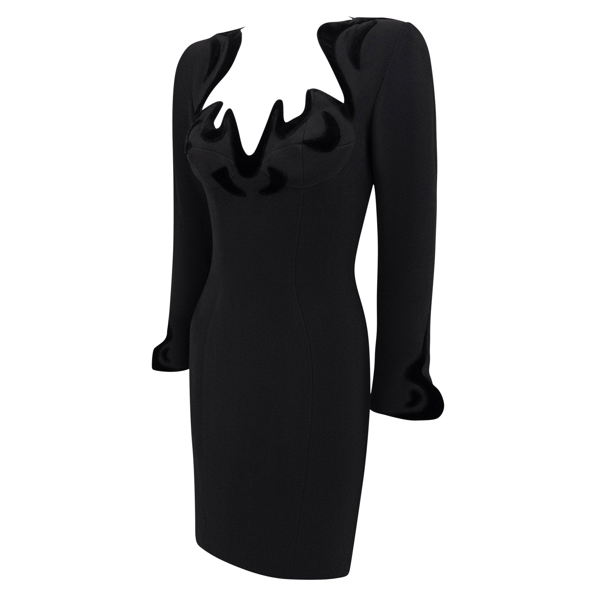 F/W 1995 Thierry Mugler Sculpted Anatomical Long Sleeve Black Dress - RealList