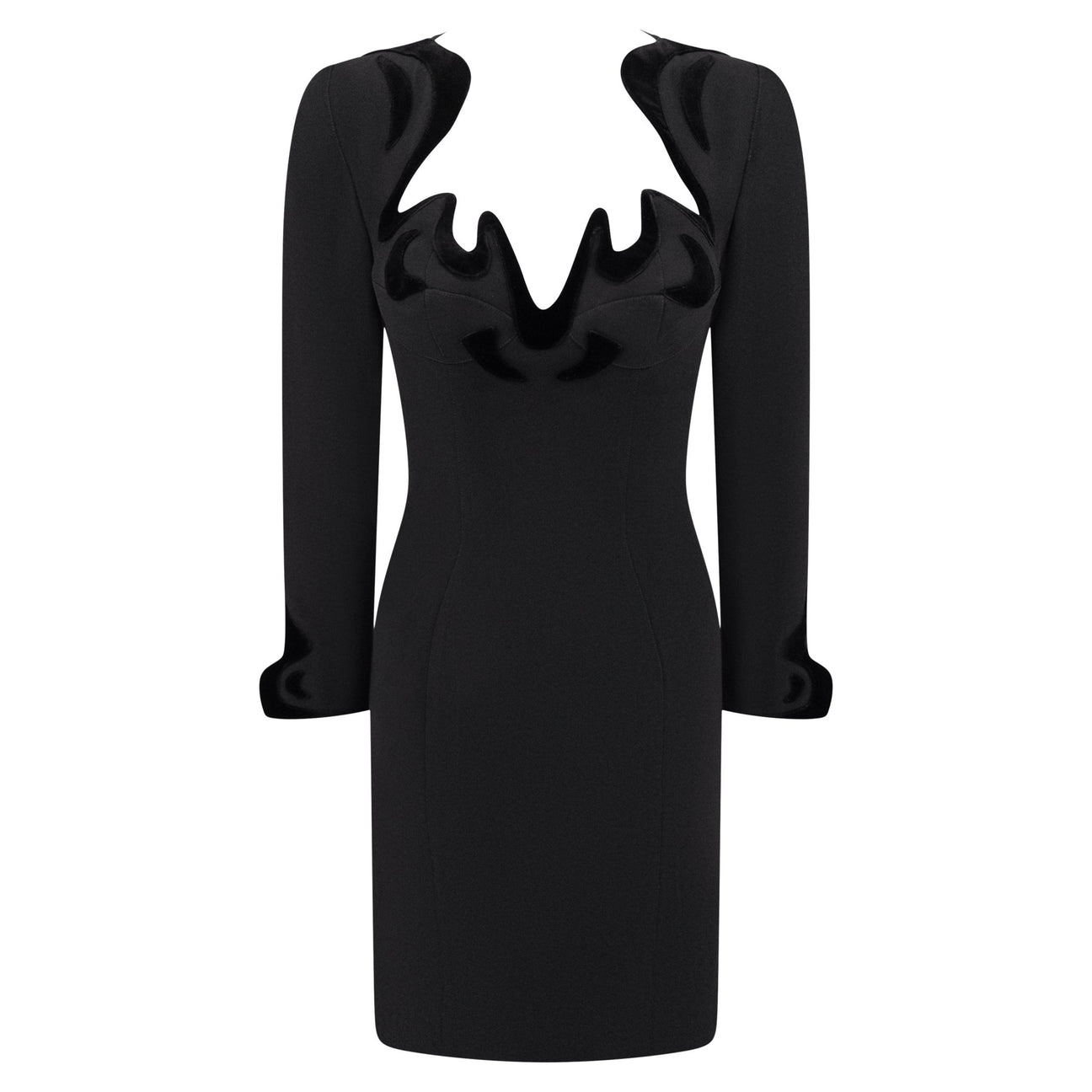 F/W 1995 Thierry Mugler Sculpted Anatomical Long Sleeve Black Dress - RealList