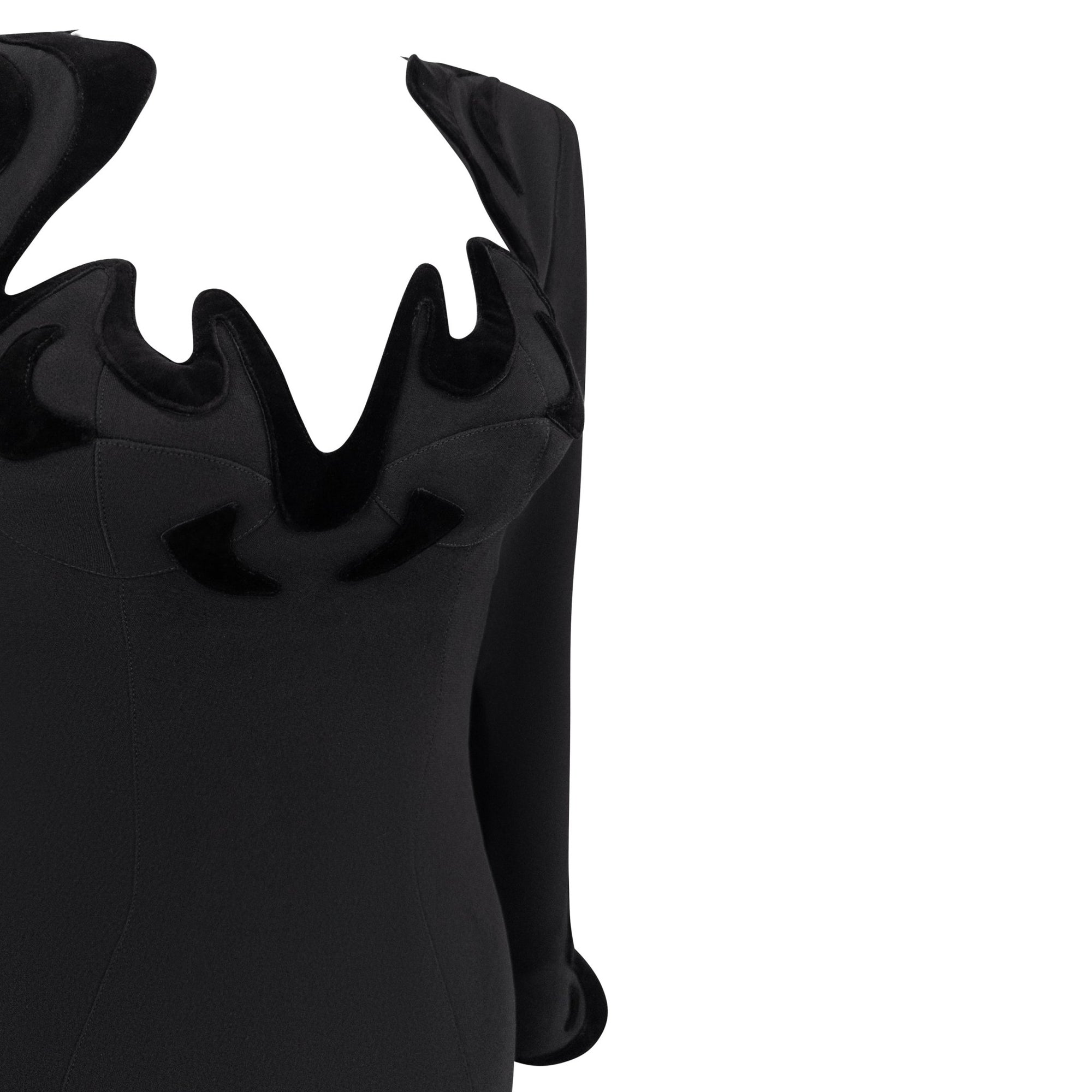 F/W 1995 Thierry Mugler Sculpted Anatomical Long Sleeve Black Dress - RealList