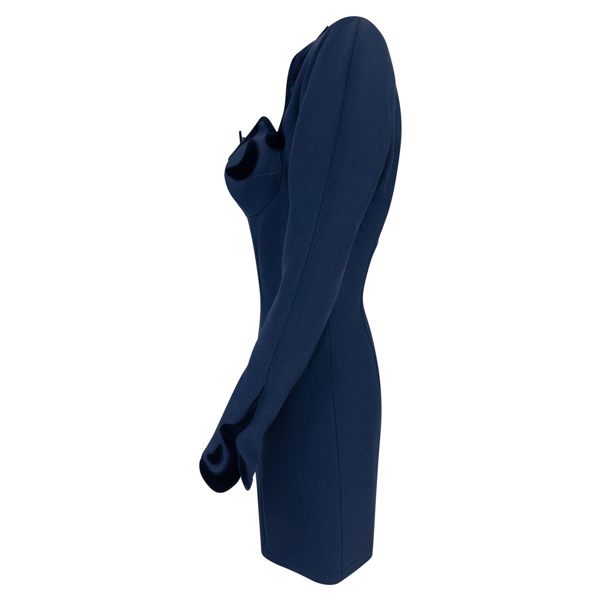 F/W 1995 Thierry Mugler Sculpted Contour Long Sleeve Navy Dress - RealList