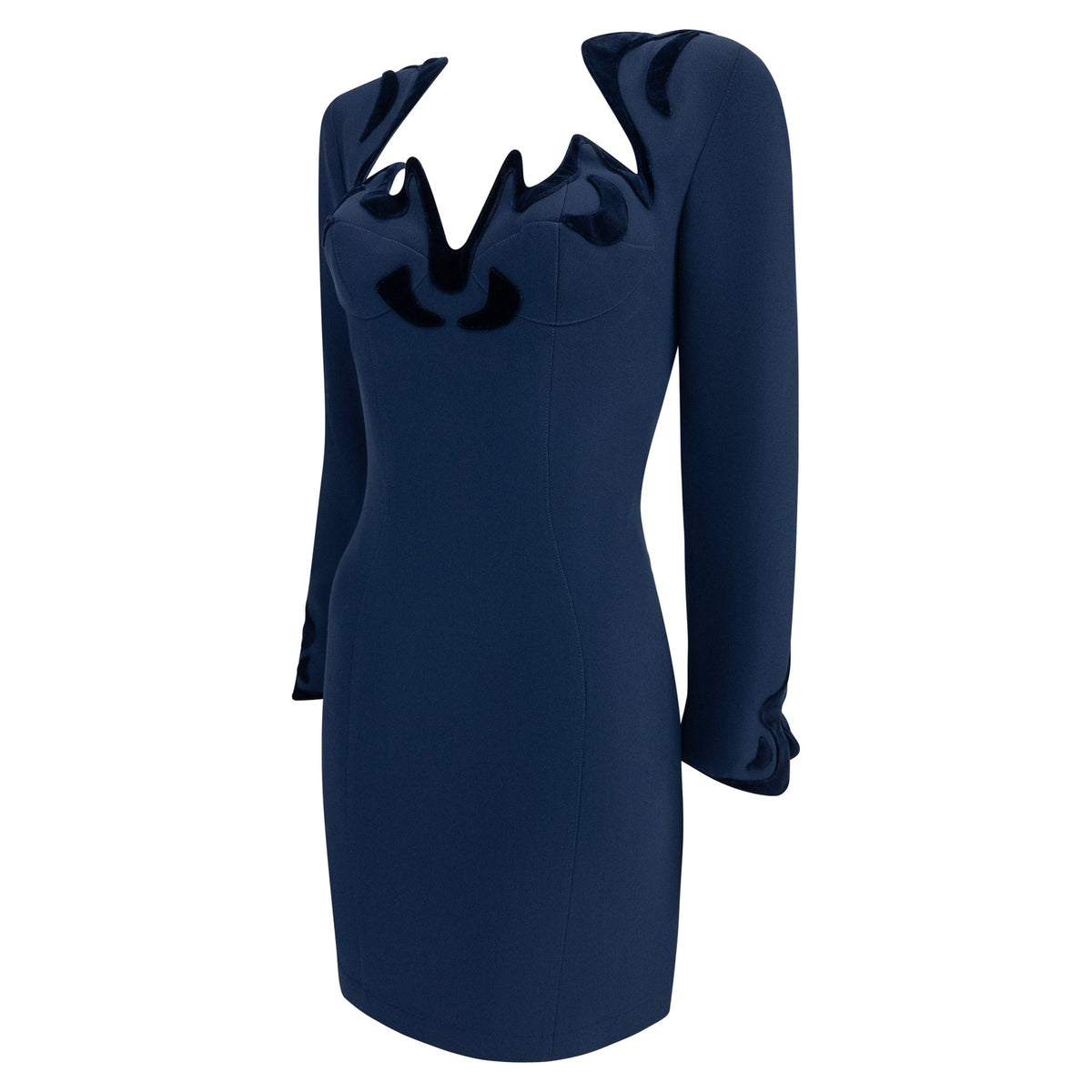 F/W 1995 Thierry Mugler Sculpted Contour Long Sleeve Navy Dress - RealList