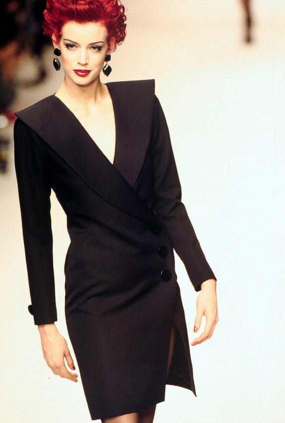 F/W 1995 Yves Saint Laurent Black Wool 'Le Smoking' Blazer Wrap Mini Dress - RealList